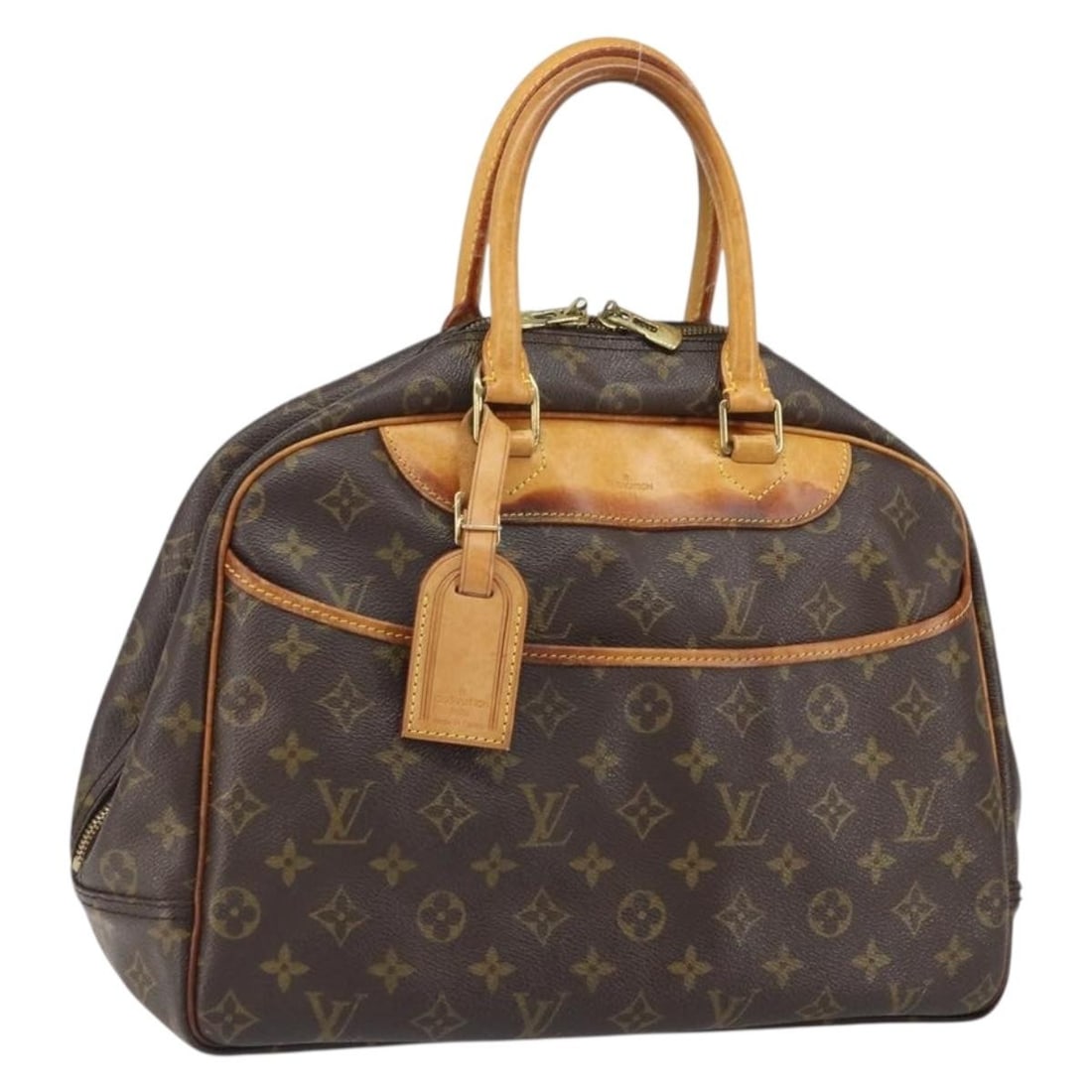 Louis Vuitton M47270 Deauville Monogram Canvas Handbag France: Louis Vuitton M47270 Deauville Monogram Canvas Handbag France Louis Vuitton Deauville handbag in Monogram canvas, made in France. This women's bag includes a name tag and shows heavy signs of use cons