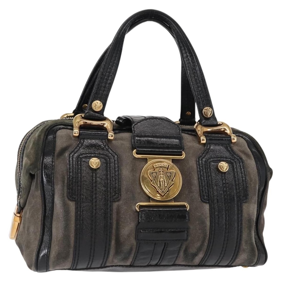 Gucci 186235 Histeria suede handbag black with gold tone: Gucci 186235 Histeria suede handbag black with gold tone Gucci Histeria handbag in black suede with gold-tone accents. This women's handbag includes a dust bag and is made in Italy. Condition is heavi
