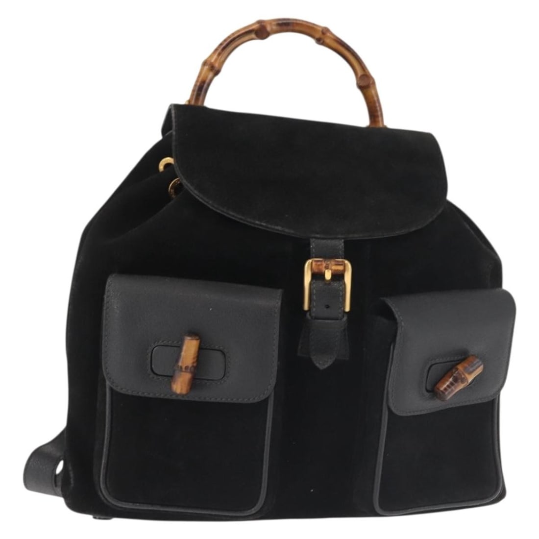 GUCCI Bamboo Suede Backpack Black Gold 003 2058 016 Authentic Italy (1 of 18)