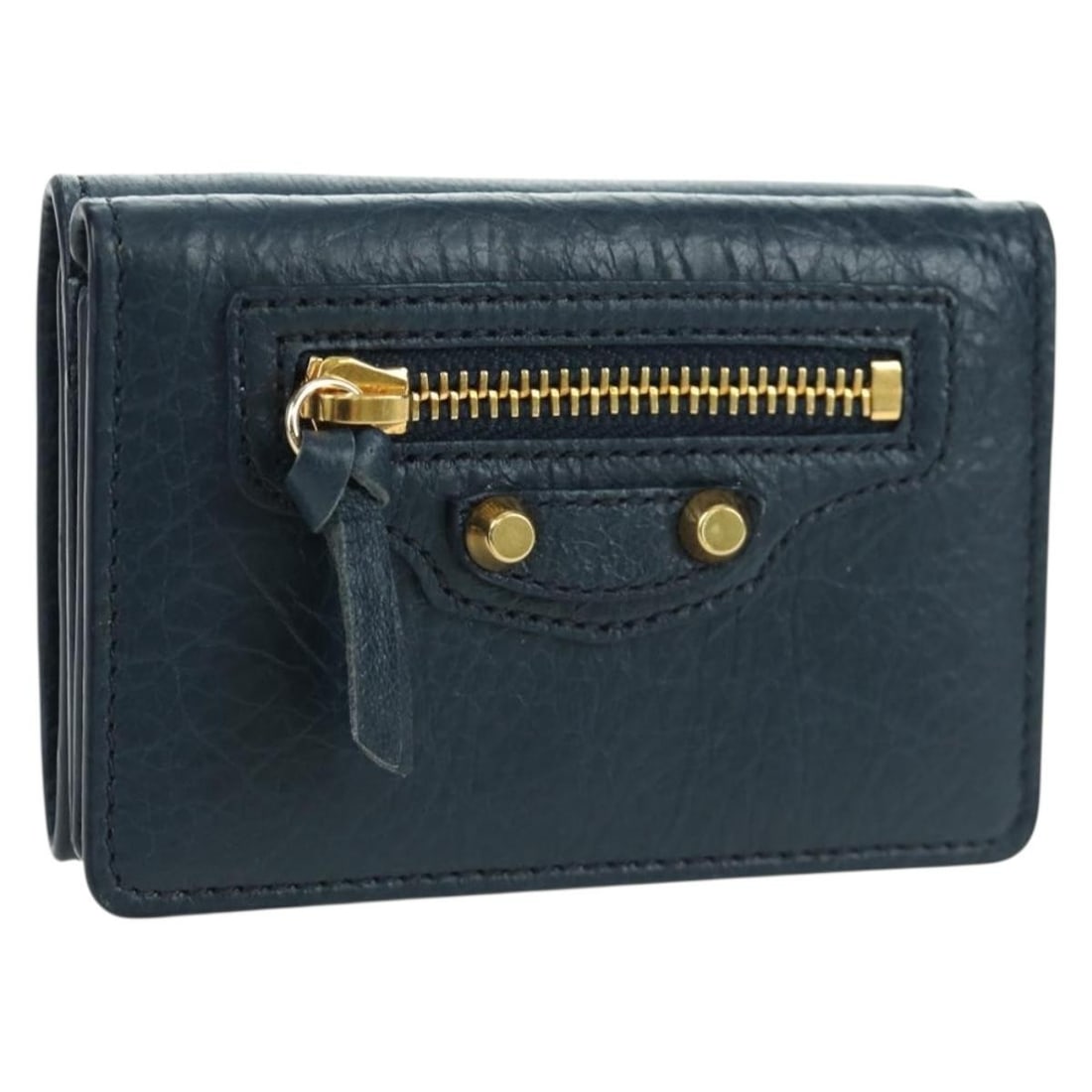 Balenciaga Mini Navy Lambskin Trifold Wallet with Gold Accents (1 of 18)