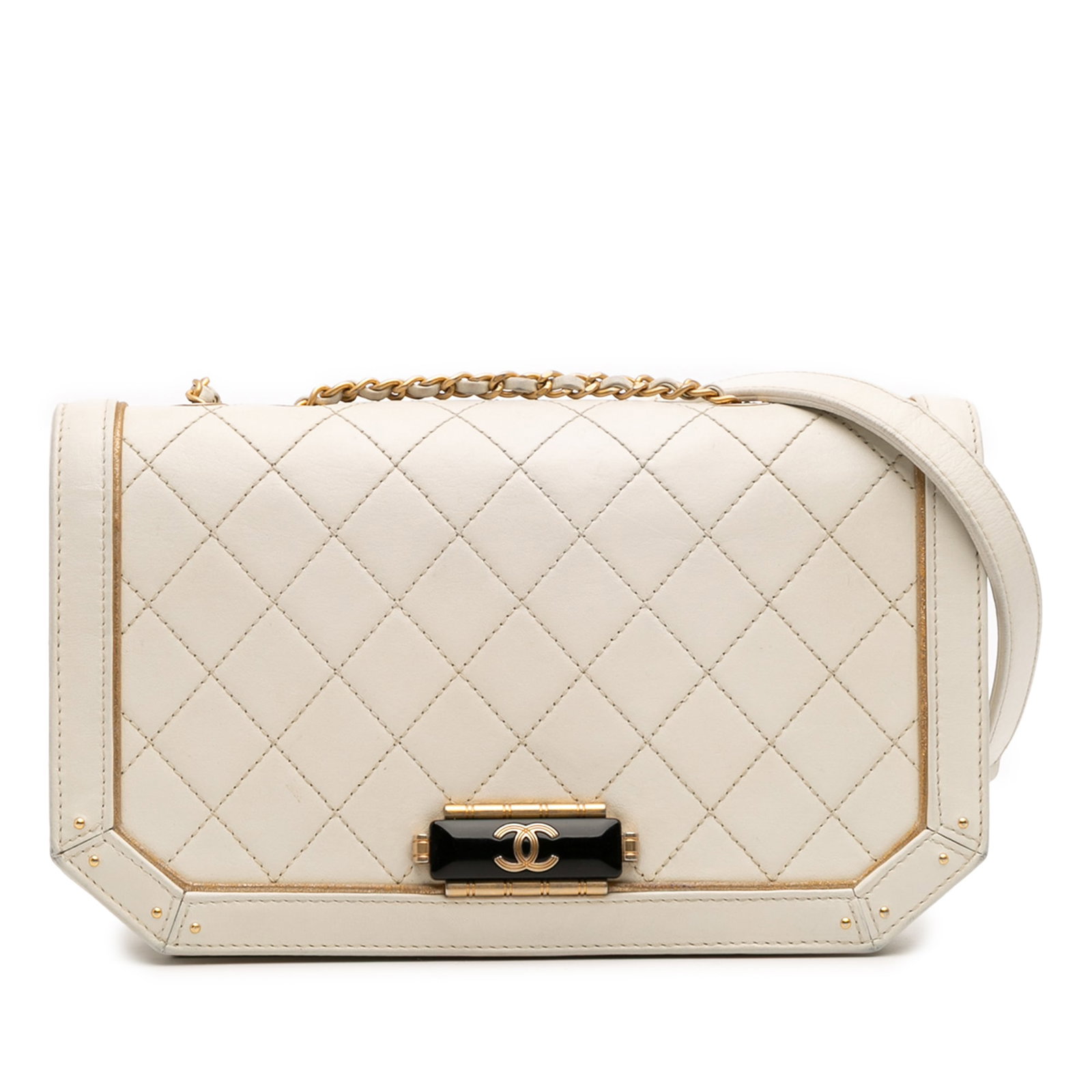 Chanel Medium Quilted Calfskin Octagon Flap Bag White: Chanel Medium Quilted Calfskin Octagon Flap Bag White The Chanel Medium Quilted Calfskin Octagon CC Clasp Flap is a stylish and elegant handbag crafted from luxurious quilted calf leather. It features