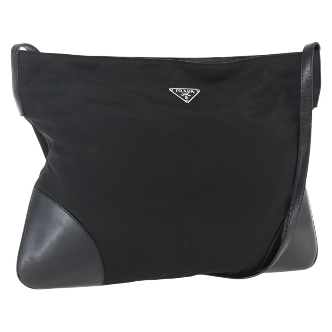 PRADA Black Nylon Shoulder Bag Silver Tone Hardware: PRADA Black Nylon Shoulder Bag Silver Tone Hardware Authentic Prada shoulder bag in black nylon with silver-tone accents. Made in Italy, this women's bag has a soft, lightweight design and is offered 