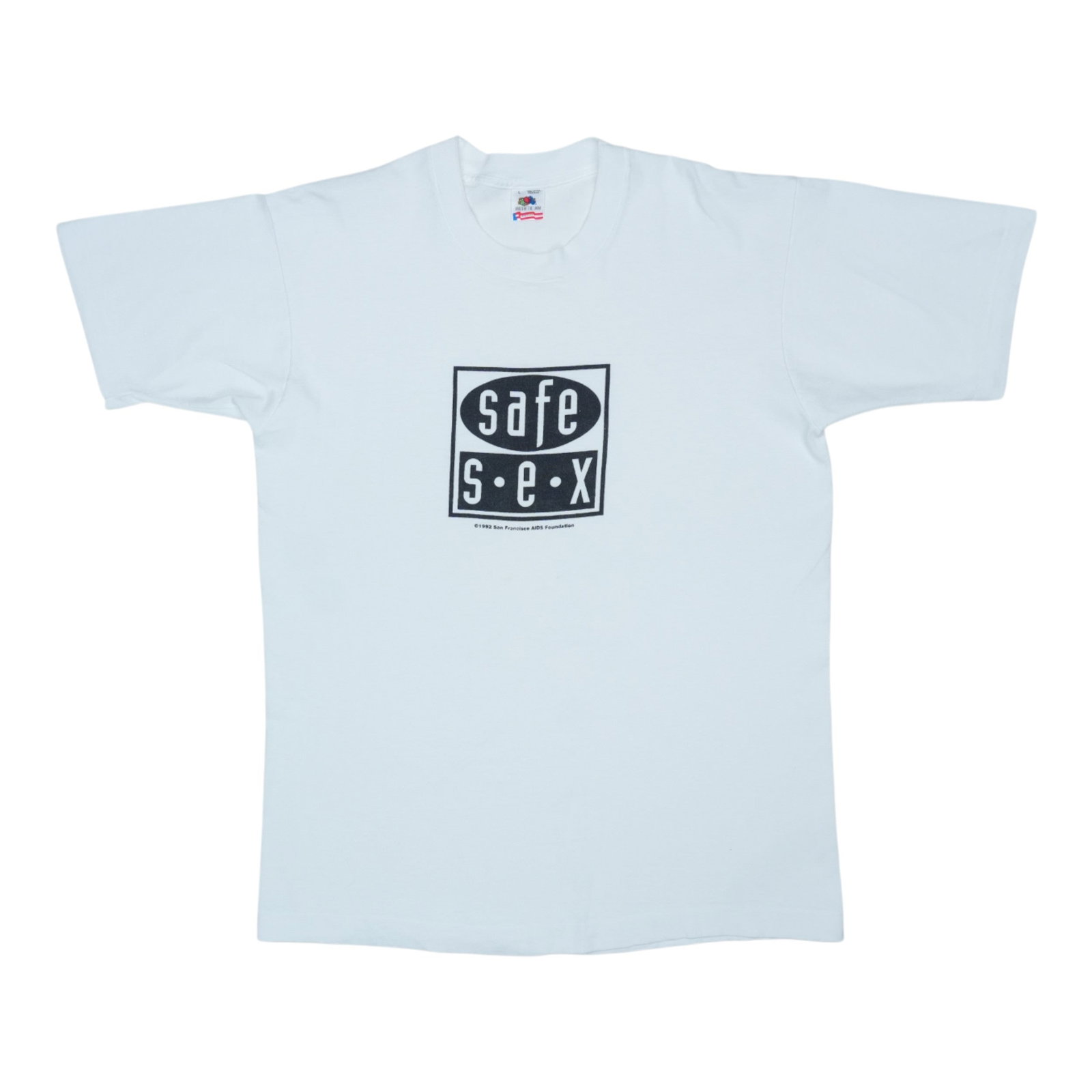 Vintage 1992 White Cotton Safe Sex Graphic T-Shirt Size Large (1 of 6)