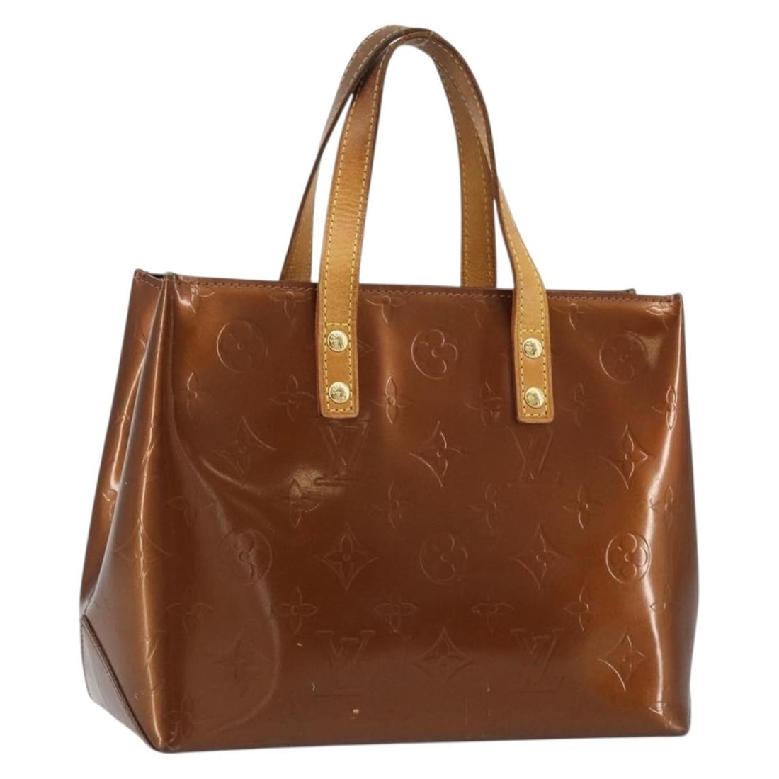 Louis Vuitton Reade PM Bronze Patent Leather Handbag M91146: Louis Vuitton Reade PM Bronze Patent Leather Handbag M91146 Louis Vuitton Reade PM handbag in bronze Monogram Vernis patent leather. Made in France, this women's handbag is offered without the origina