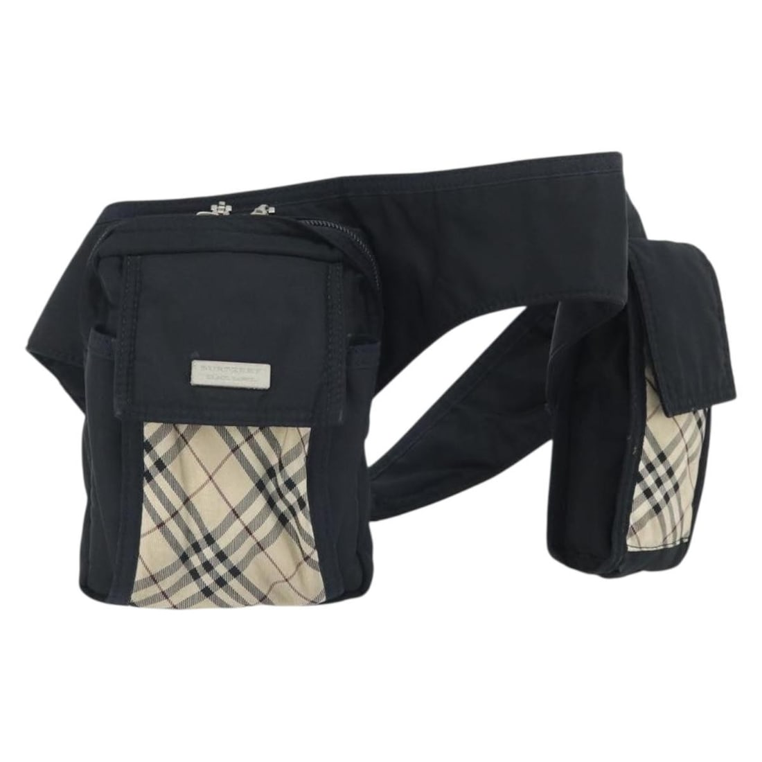 Burberry Nova Check nylon waist bag beige silver: Burberry Nova Check nylon waist bag beige silver This Burberry Nova Check Black Label waist bag features a beige and silver nylon exterior and is designed for women. The bag measures approximately 11 