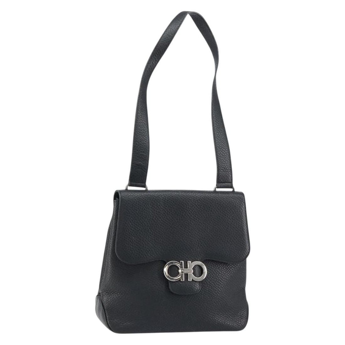 Salvatore Ferragamo Gancini Black Leather Shoulder Bag Auth SL-21756 (1 of 18)