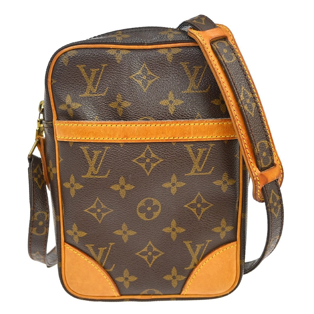 Louis Vuitton Danube Monogram Crossbody Bag M45266 SD0021: Louis Vuitton Danube Monogram Crossbody Bag M45266 SD0021 Vintage Louis Vuitton Danube crossbody shoulder bag in brown Monogram canvas and leather with a zip closure, adjustable crossbody strap, and l