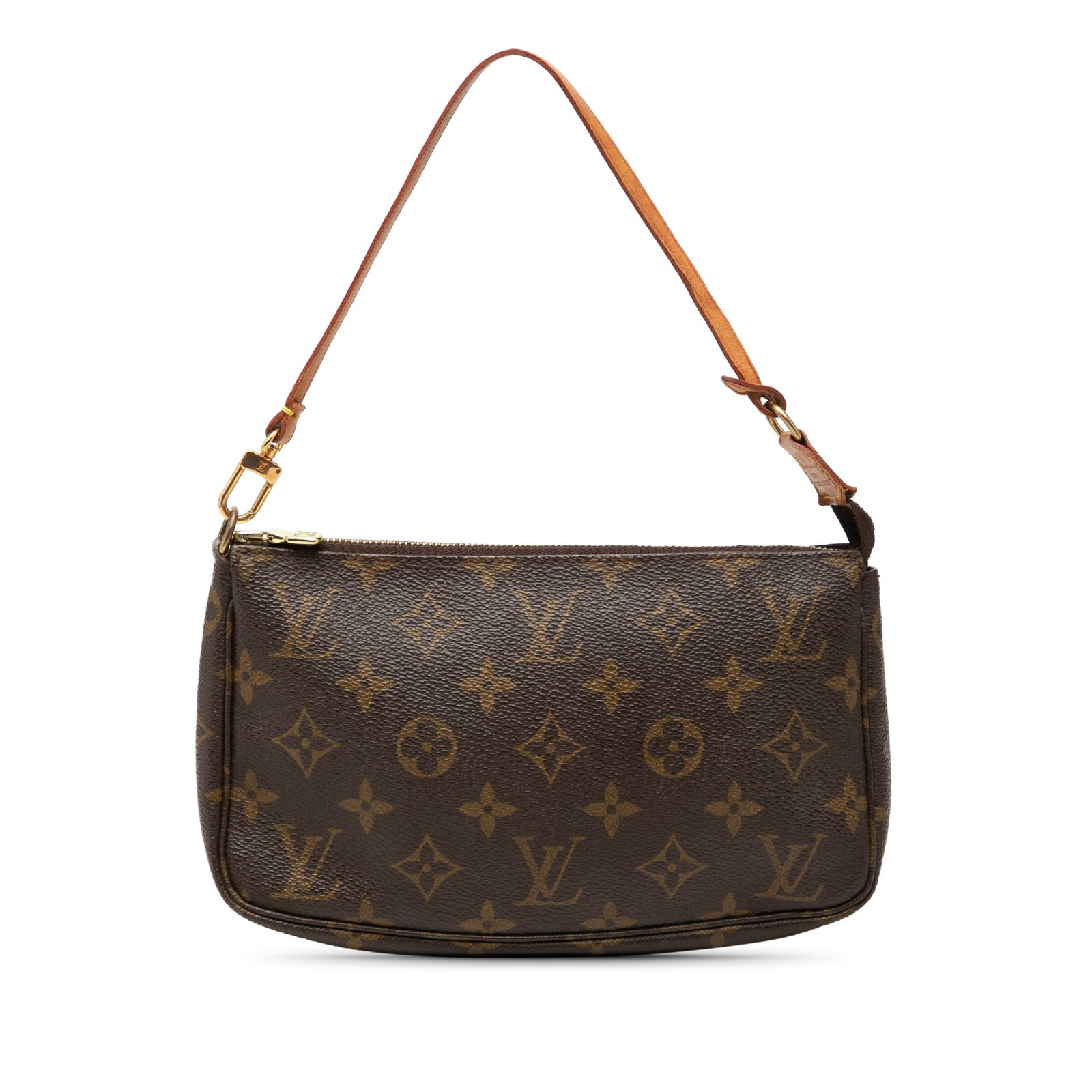 Louis Vuitton Pochette Accessoires Monogram Canvas Shoulder Bag: Louis Vuitton Pochette Accessoires Monogram Canvas Shoulder Bag Louis Vuitton Monogram Pochette Accessoires with a monogram canvas body, flat vachetta leather handle, and top zip closure. Made in Fran