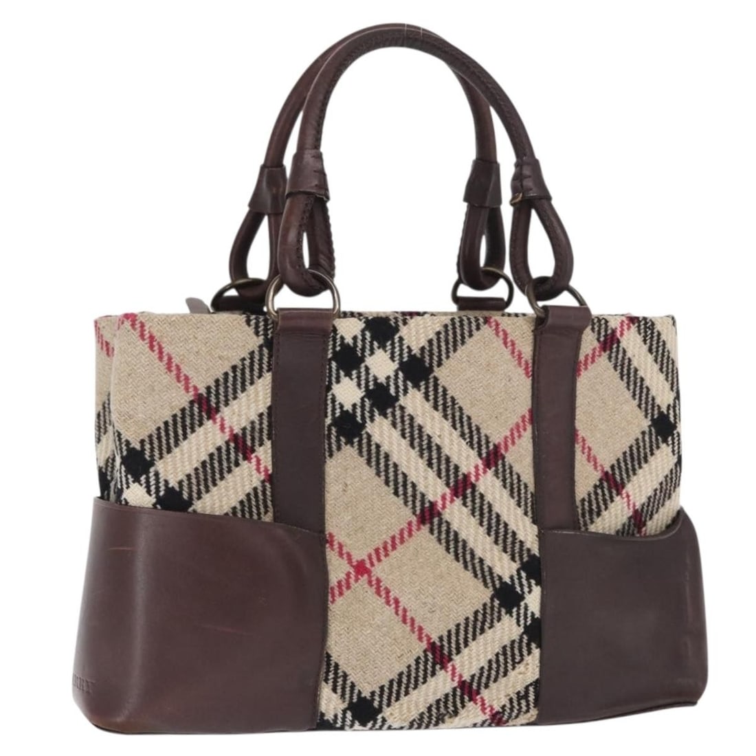 Ivory Wool Handbag by Burberry Nova Check Pattern: Ivory Wool Handbag by Burberry Nova Check Pattern This is a Burberry Nova Check hand bag crafted from wool in an ivory color. The bag features the signature Nova Check pattern and offers a handle drop