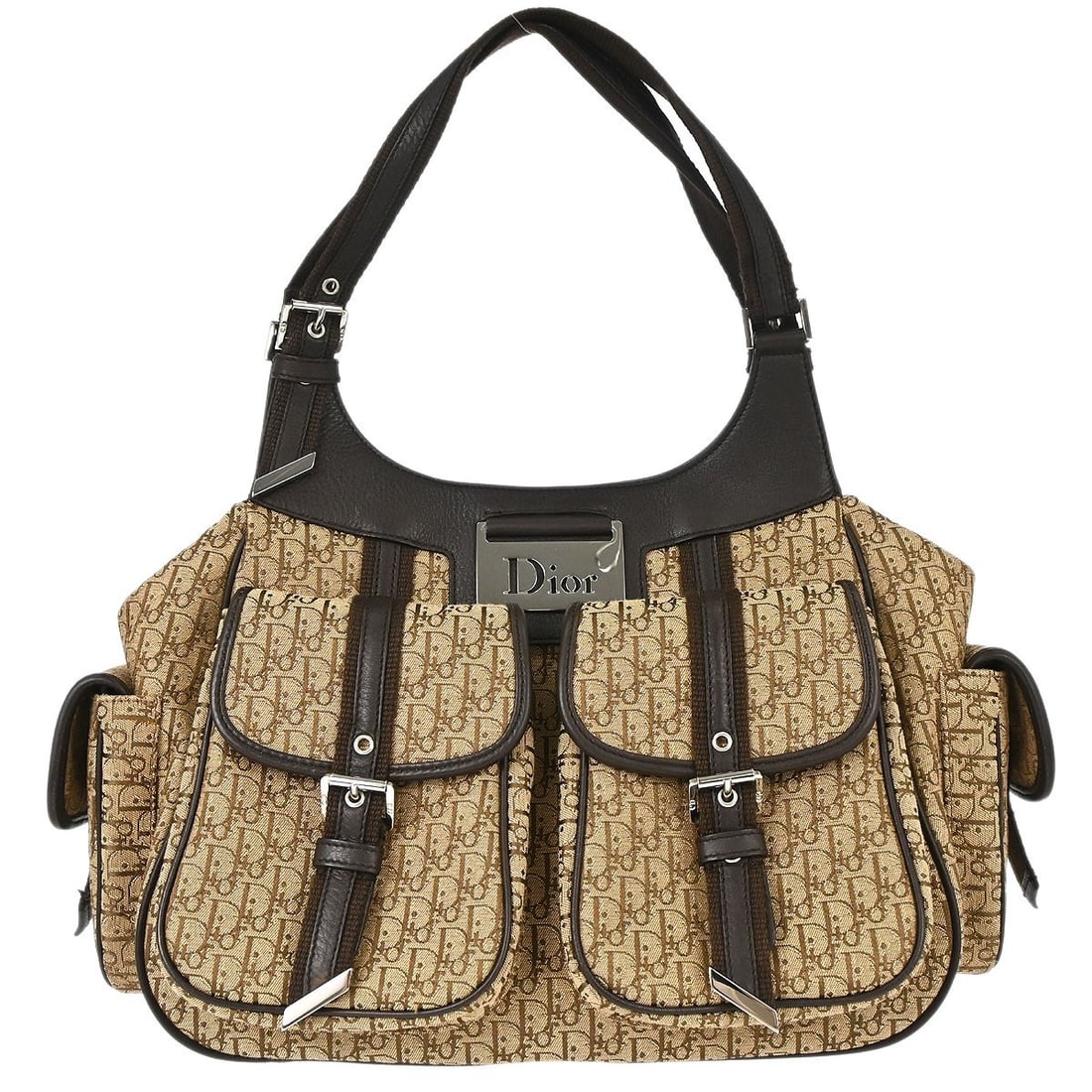 Dior Street Chic Trotter Top Handle Bag Brown Beige Canvas Leather: Dior Street Chic Trotter Top Handle Bag Brown Beige Canvas Leather Christian Dior Street Chic Trotter handbag in brown and beige canvas and leather. This medium top handle bag is made in Italy and fea