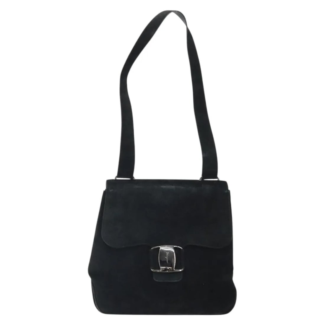 Black Suede Shoulder Bag Salvatore Ferragamo Vala Italy: Black Suede Shoulder Bag Salvatore Ferragamo Vala Italy This Salvatore Ferragamo Vala shoulder bag for women is crafted from black suede and made in Italy. It features metal fittings and a shoulder st
