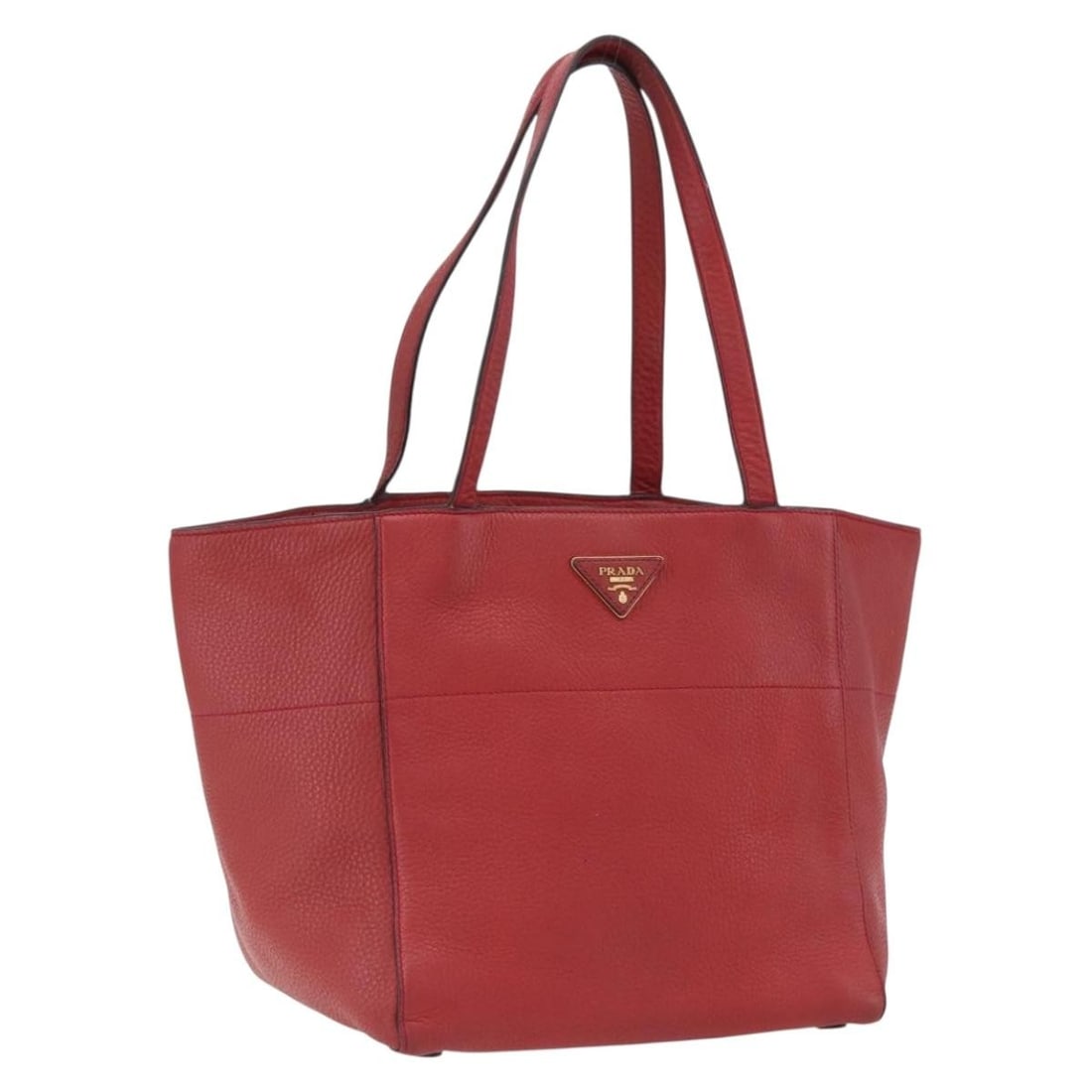 PRADA Leather Tote Handbag Red with Gold Tone Made in Italy: PRADA Leather Tote Handbag Red with Gold Tone Made in Italy Prada tote bag in red leather with gold-tone accents, made in Italy. This women's bag is being sold without the original box or dust bag; on