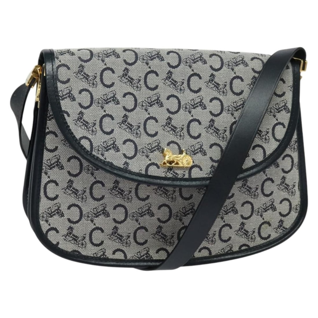 CELINE C Sulky Shoulder Bag Navy Gold Canvas Made in France (1 of 18)
