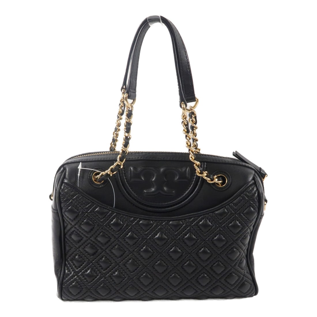 Black Calfskin Tory Burch Shoulder Bag GHW: Black Calfskin Tory Burch Shoulder Bag GHW This Tory Burch shoulder bag features a black calfskin leather exterior, complemented by gold-tone chain hardware. Designed for women, it offers a classic si