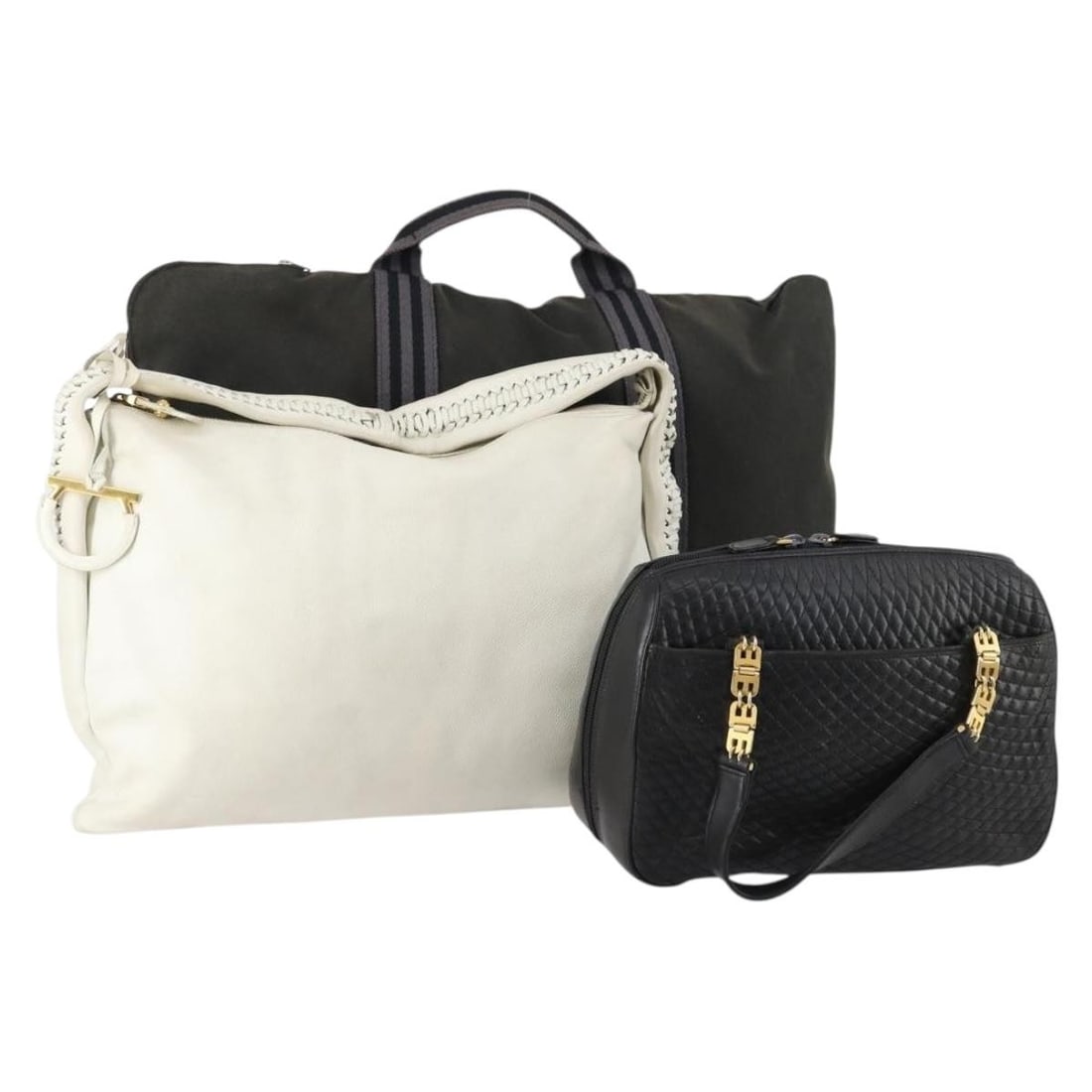 BALLY white black leather clutch bag auth 154972: BALLY white black leather clutch bag auth 154972 This listing features a set of three BALLY clutch bags crafted from leather in a white and black color scheme. Designed for women, these bags are made 