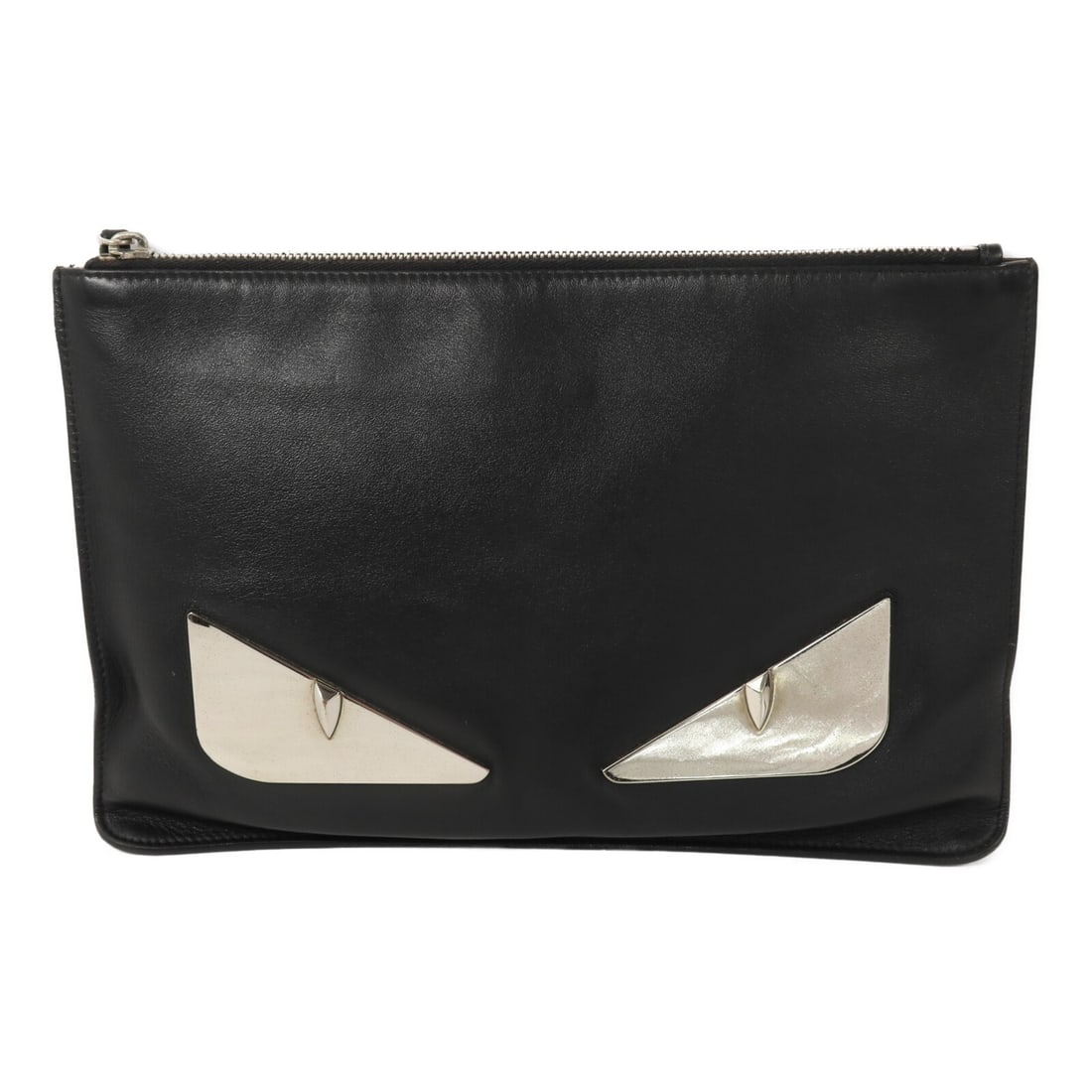 Fendi Black Calfskin Clutch 7N0078 SHW Mens: Fendi Black Calfskin Clutch 7N0078 SHW Mens This FENDI clutch bag is crafted from black calfskin leather and features a sleek, minimalist design. It offers practical dimensions suitable for carrying e