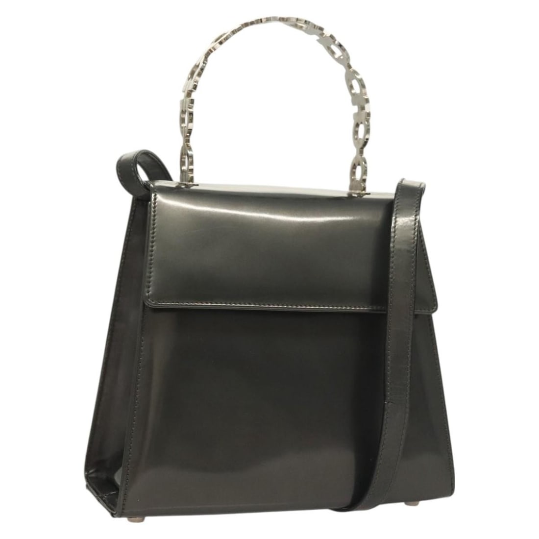 Salvatore Ferragamo Gancini Gray Silver Enamel Hand Bag Authentic: Salvatore Ferragamo Gancini Gray Silver Enamel Hand Bag Authentic This Salvatore Ferragamo Gancini Hand Bag features a stylish enamel material in a sophisticated gray and silver color palette. Crafted
