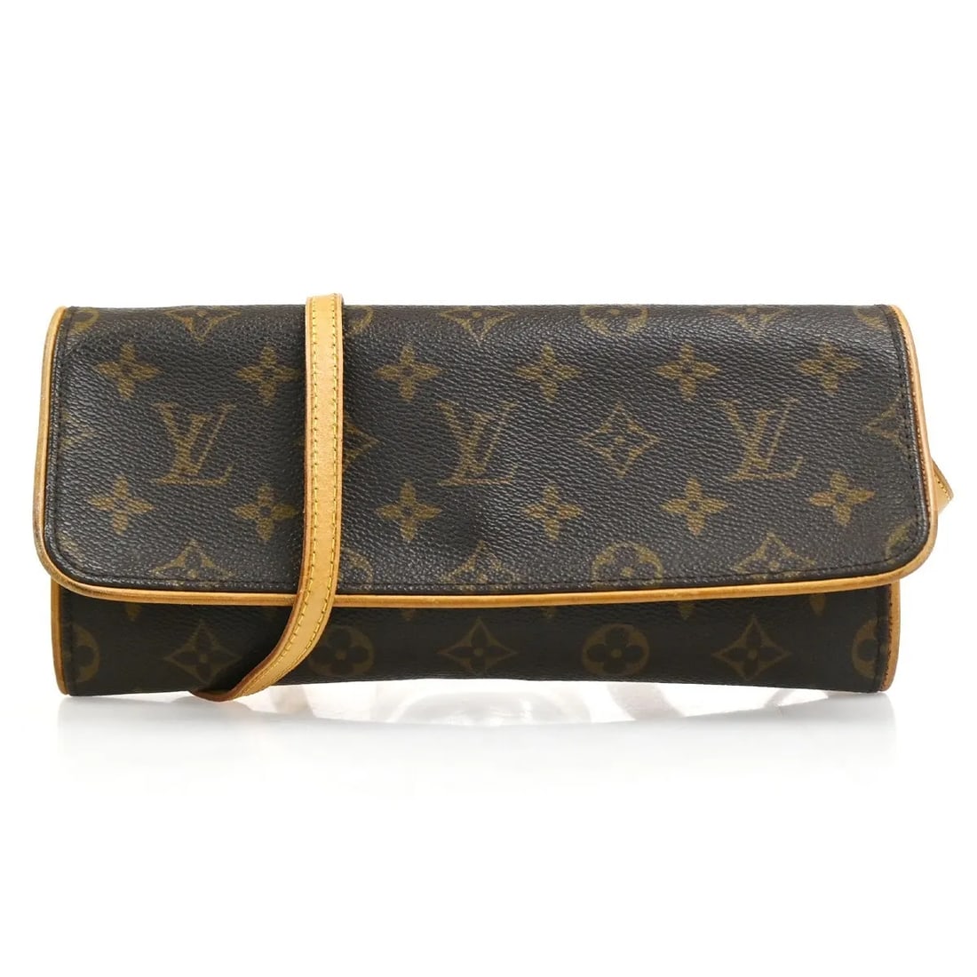 Louis Vuitton Twin Brown Monogram Canvas Shoulder Bag: Louis Vuitton Twin Brown Monogram Canvas Shoulder Bag This Louis Vuitton Twin Handbag features the iconic monogram canvas in a classic brown color. Designed for women, it offers a compact silhouette a