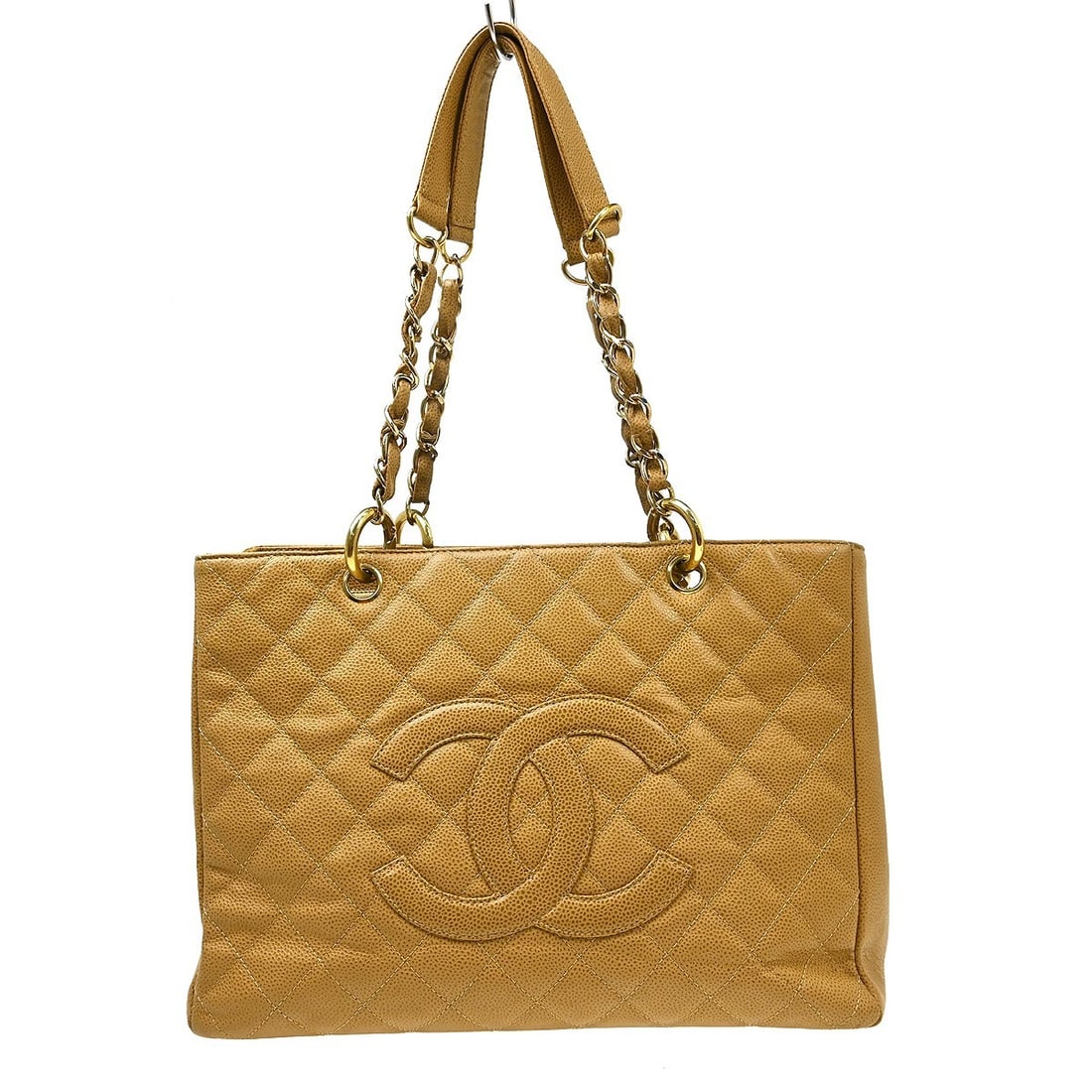 CHANEL GST Grand Shopping Tote Beige Caviar Leather Chain Bag: CHANEL GST Grand Shopping Tote Beige Caviar Leather Chain Bag Chanel Grand Shopping Tote GST chain handbag in beige caviar skin leather. This large tote features double handles, a logo accent, an exte