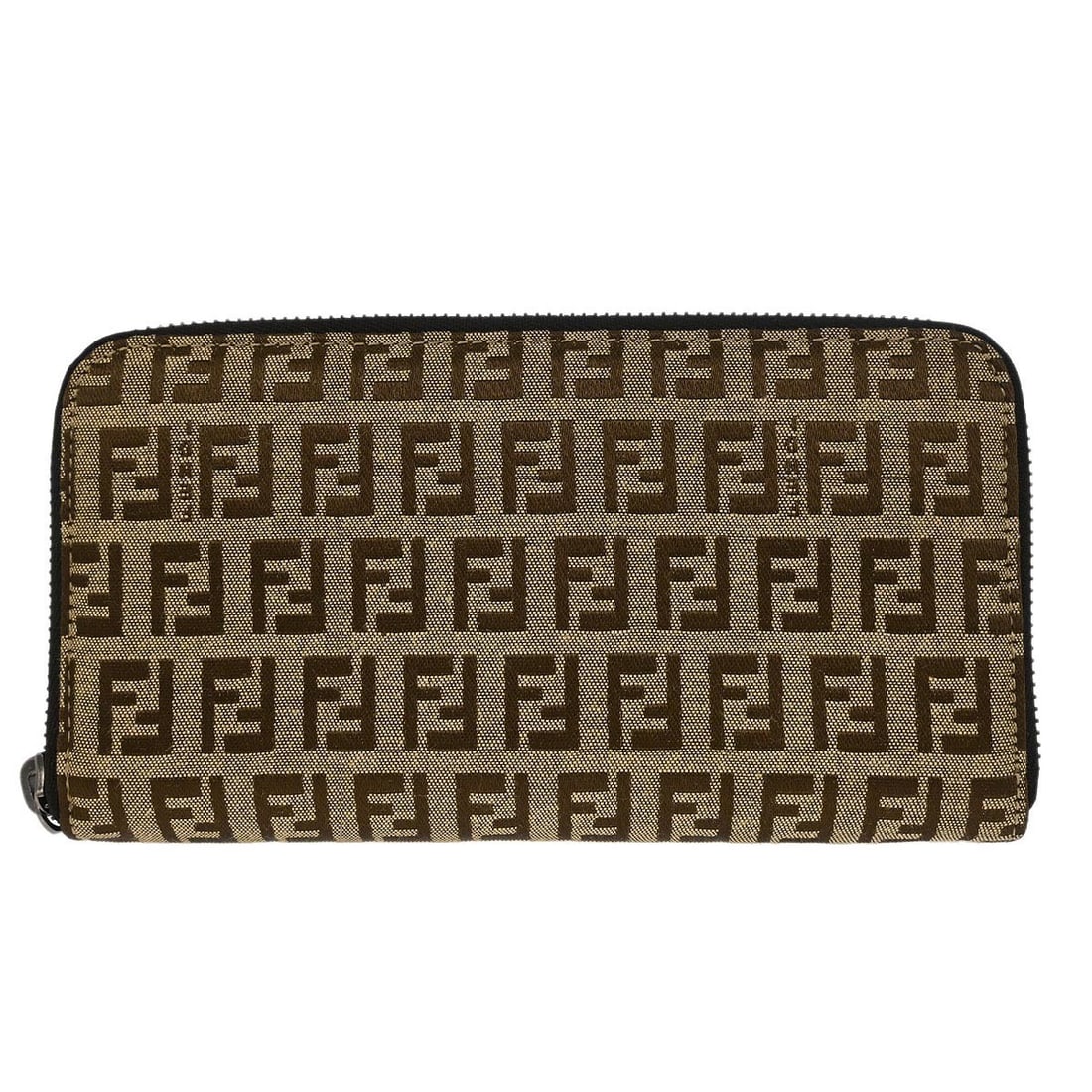 Fendi Zucchino Canvas Wallet Beige Zip Around Italy (1 of 7)