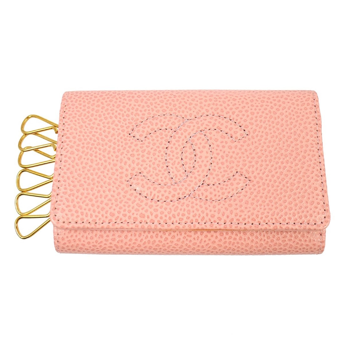 CHANEL 6 Hook Key Case Pink Caviar Skin Leather (1 of 7)