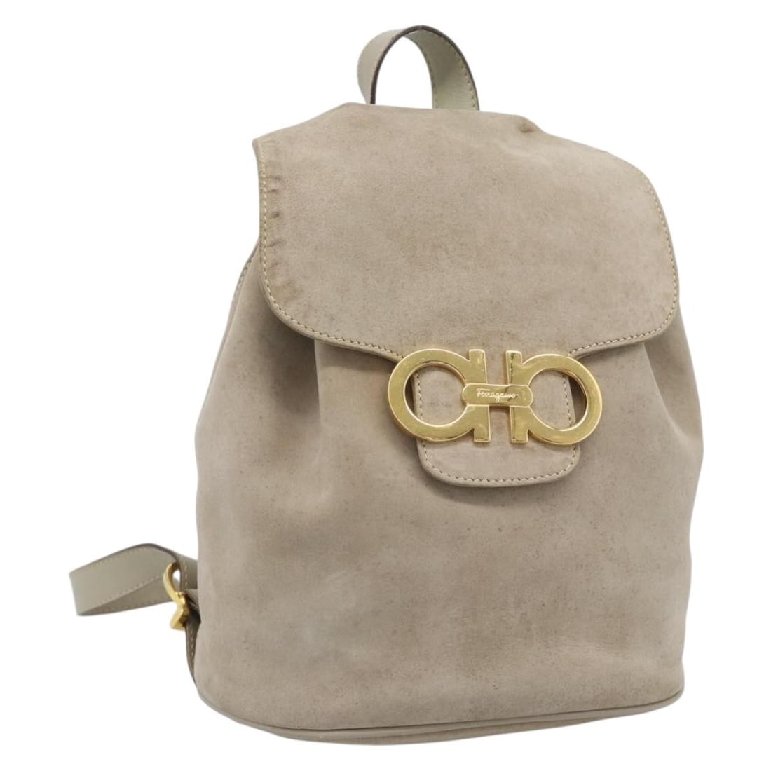 Beige Suede Hand Bag Salvatore Ferragamo Gancini Italy 95348: Beige Suede Hand Bag Salvatore Ferragamo Gancini Italy 95348 Salvatore Ferragamo Gancini handbag in beige and gold suede, made in Italy. This women's handbag is offered without the original box or dus