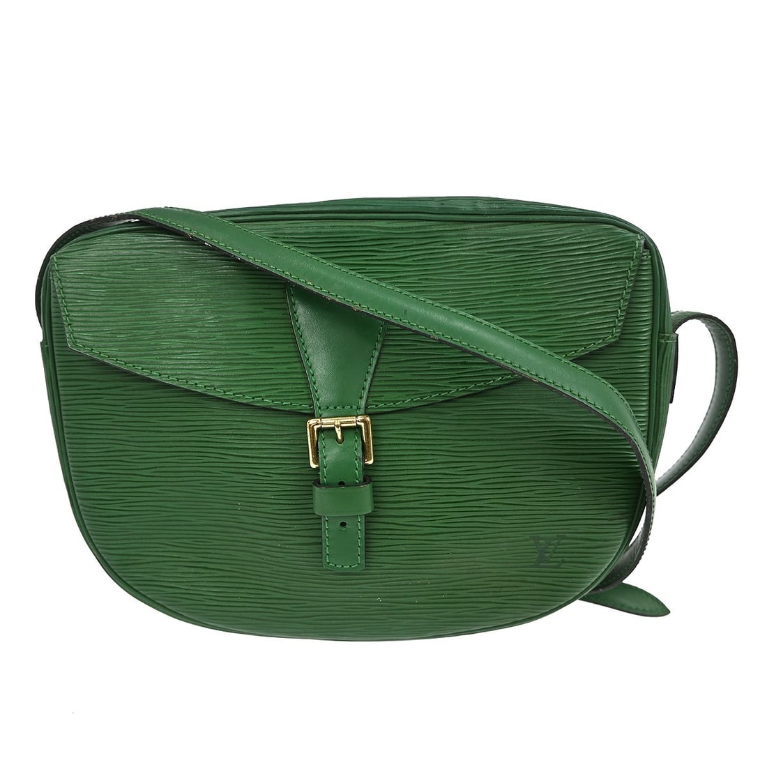 Louis Vuitton Jeune Fille Epi Leather Crossbody Bag Green M52154: Louis Vuitton Jeune Fille Epi Leather Crossbody Bag Green M52154 Vintage Louis Vuitton Jeune Fille shoulder bag in green Epi leather with a black crossbody strap and zip closure. This unisex bag shows