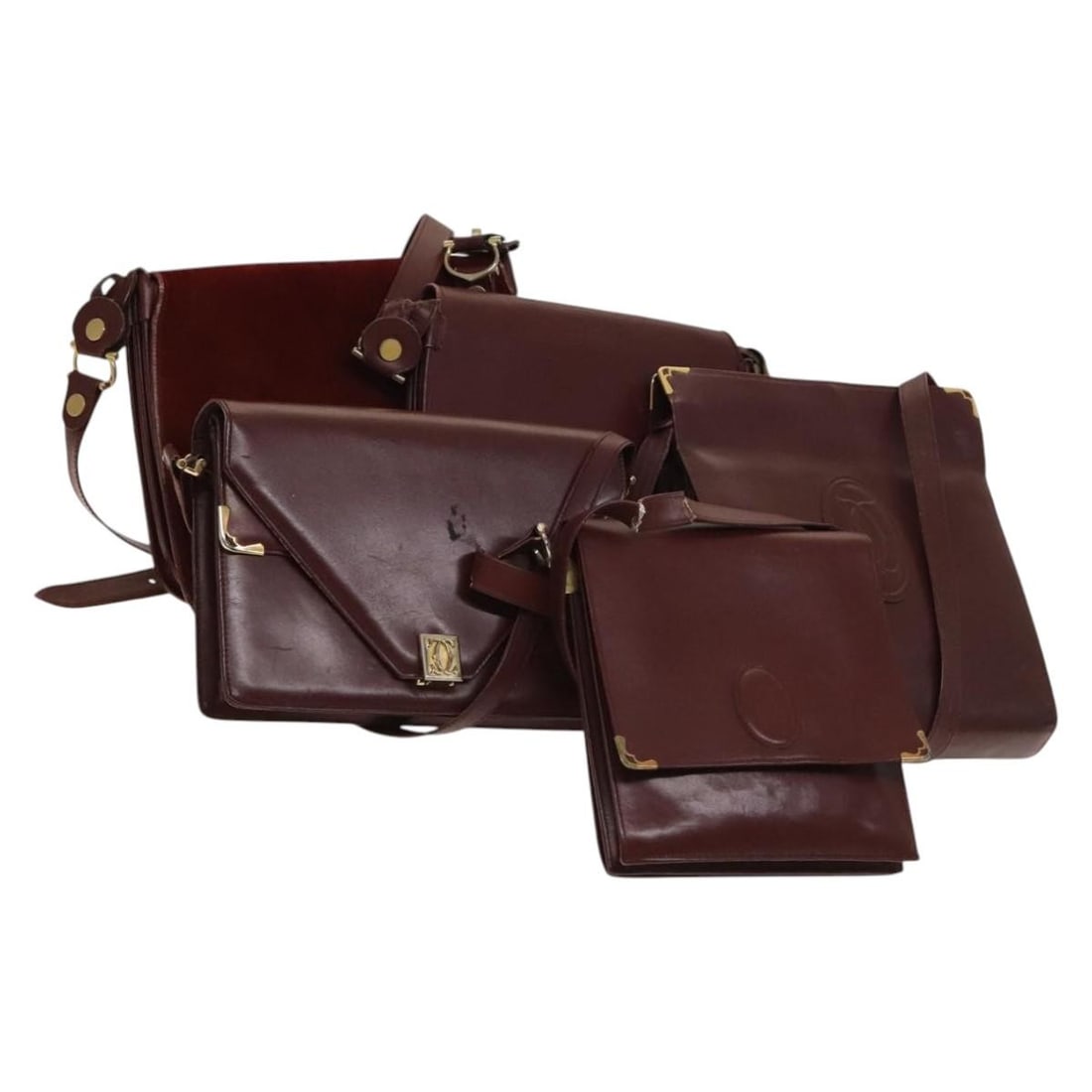 CARTIER Must Line Leather Suede Shoulder Bag Set Bordeaux Auth 141369: CARTIER Must Line Leather Suede Shoulder Bag Set Bordeaux Auth 141369 This exquisite CARTIER Must Line Shoulder Bag is crafted from luxurious leather in a rich Bordeaux color, making it a stylish acce