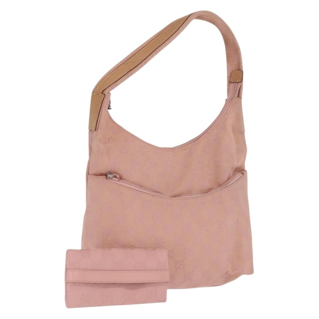 Gucci Pink GG Canvas Shoulder Bag with Silver Trim 001 3386: Gucci Pink GG Canvas Shoulder Bag with Silver Trim 001 3386 This is a GUCCI GG Canvas shoulder bag in pink and silver tones, featuring the classic GG canvas material. The bag is made in Italy and incl