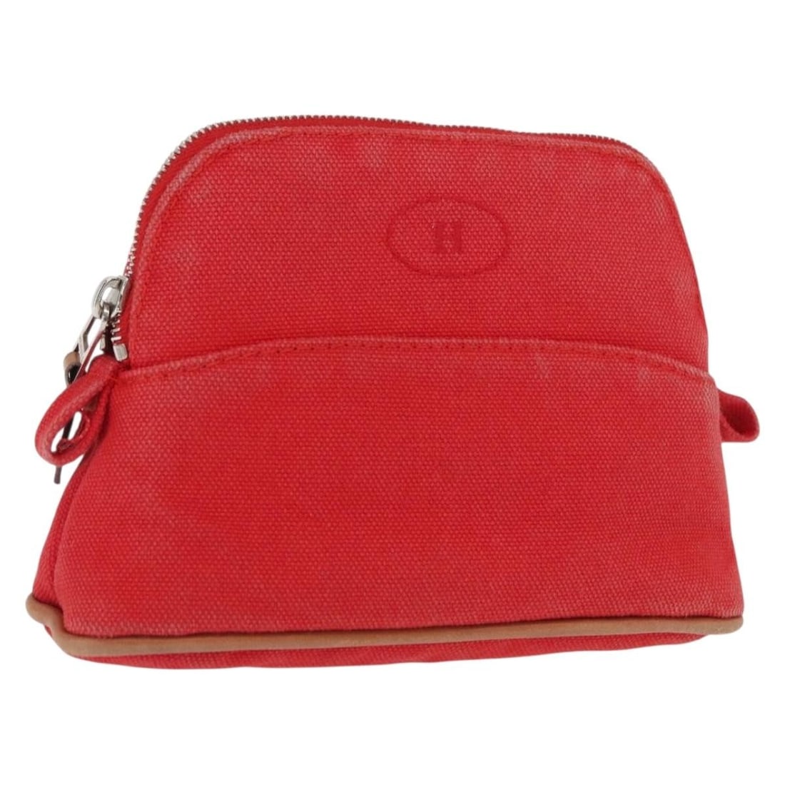 Red Canvas Hermes Bolide PM Cosmetic Pouch France: Red Canvas Hermes Bolide PM Cosmetic Pouch France This is a HERMES Bolide PM pouch crafted from red canvas. The pouch is compact and practical, designed for everyday organization. It is heavily used, 