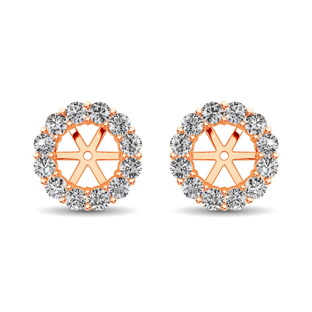 14K Rose Gold Diamond 1/2 Ct.Tw. Earrings Jacket: 14K Rose Gold Diamond 1/2 Ct.Tw. Earrings Jacket These eye-catching earrings are available in 14K Rose Gold. There are 14 round diamonds with a total carat weight of 1/2 Ct.Tw. set in a Prong setting.