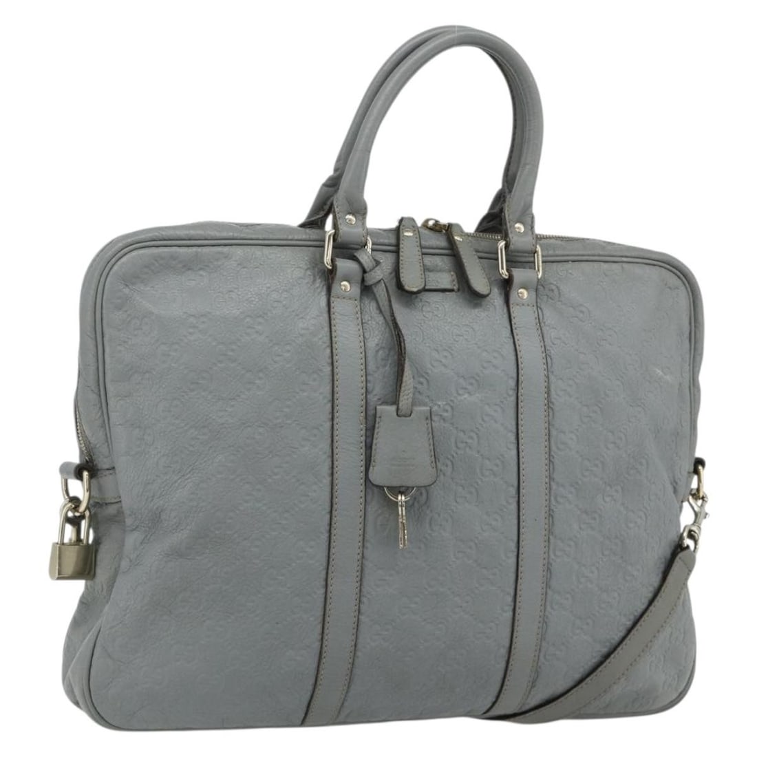 Gucci GG Canvas Leather Gray Silver 2way Hand Bag 201480: Gucci GG Canvas Leather Gray Silver 2way Hand Bag 201480 This GUCCI GG Canvas Guccissima handbag features a versatile 2-way design in gray and silver tones, crafted from leather and GG canvas. The bag