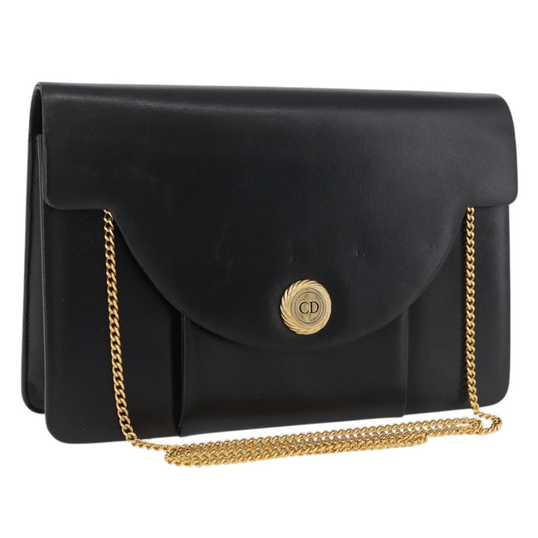 Christian Dior leather shoulder bag black with gold tone chain: Christian Dior leather shoulder bag black with gold tone chain Christian Dior shoulder bag in black leather with gold-tone accents. Made in France, this women's bag features a slim chain shoulder silh