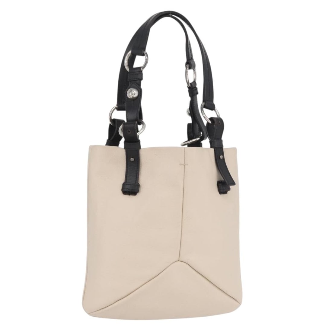 SAINT LAURENT Ivory Silver Leather Hand Bag with Dust Bag: SAINT LAURENT Ivory Silver Leather Hand Bag with Dust Bag Saint Laurent women's leather handbag in ivory and silver, made in Italy. Includes a dust bag. Condition is heavily used, with out of shape ar