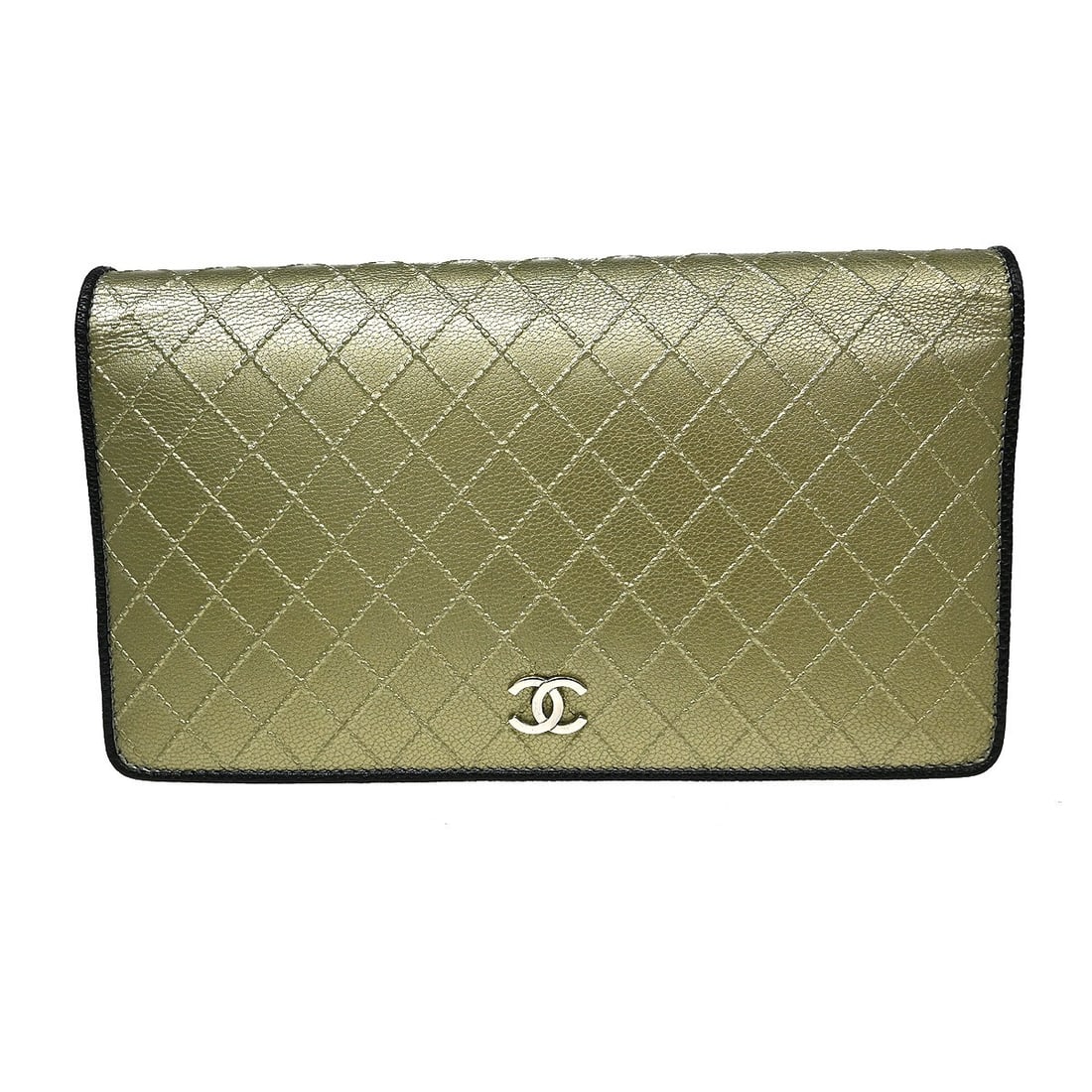 CHANEL bicolor calfskin coin wallet wristlet gold black (1 of 9)