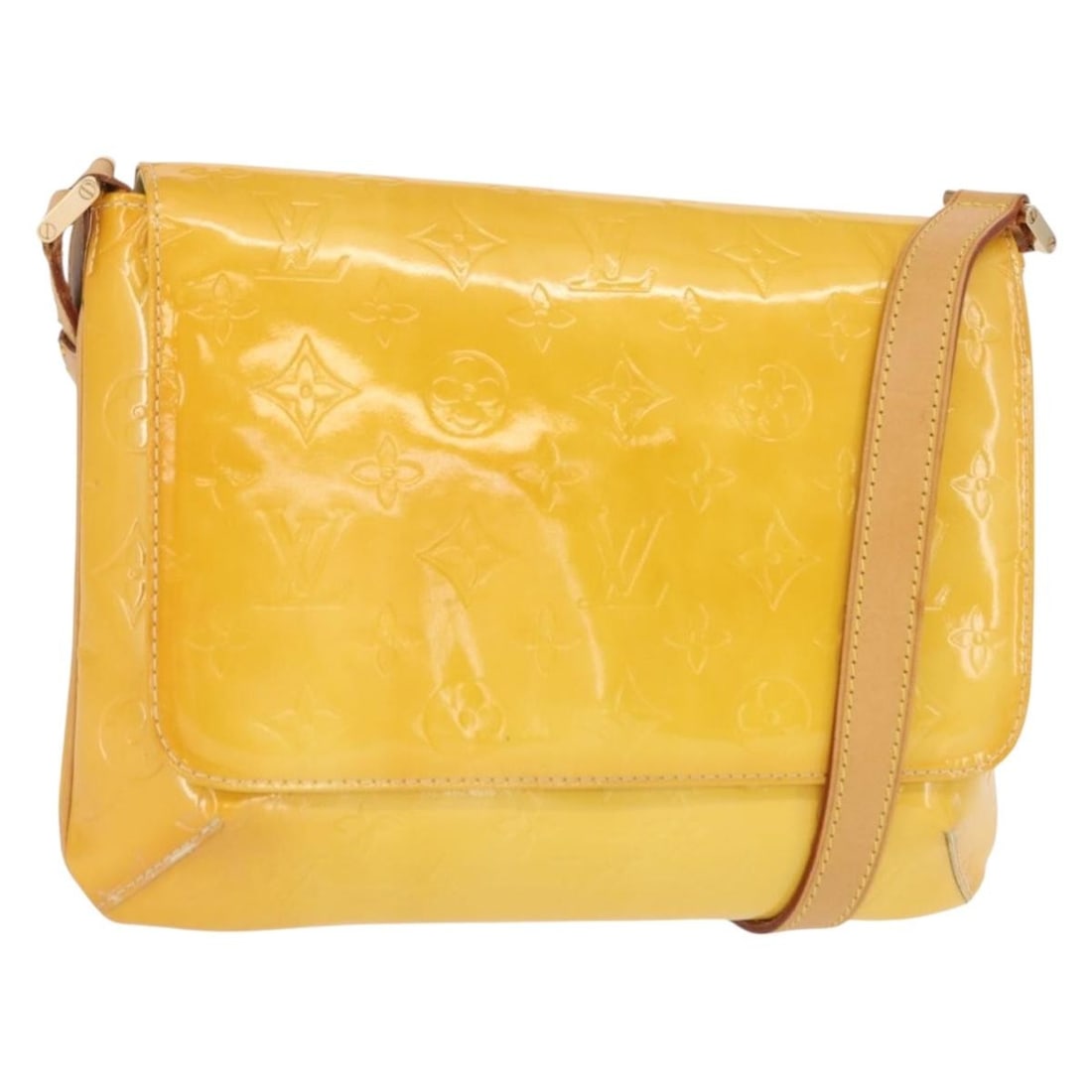 Louis Vuitton Thompson Street Shoulder Bag Monogram Vernis Lime Yellow M91071: Louis Vuitton Thompson Street Shoulder Bag Monogram Vernis Lime Yellow M91071 Louis Vuitton Thompson Street shoulder bag in lime yellow Monogram Vernis patent leather. Made in Spain, this women's bag 