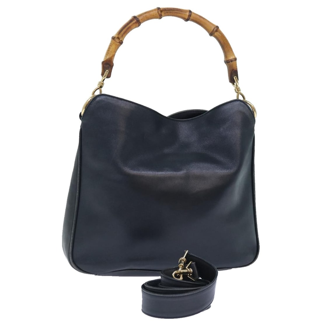 Gucci 001 0166 1638 Leather 2way Handbag Navy Gold: Gucci 001 0166 1638 Leather 2way Handbag Navy Gold Gucci women's 2-way handbag in navy leather with gold-tone accents. Made in Italy, this bag includes a shoulder strap and can be carried by the handl