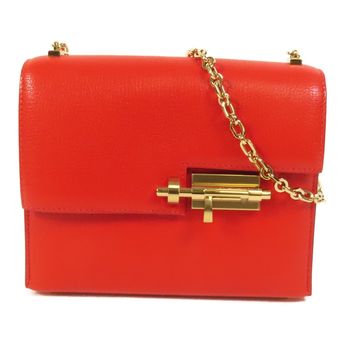 HERMES Verrou Mini Shoulder Bag Red Goatskin GHW: HERMES Verrou Mini Shoulder Bag Red Goatskin GHW This exquisite HERMES Verrou Mini Shoulder Bag is crafted from luxurious chevre leather, known for its durability and unique texture. The striking red 