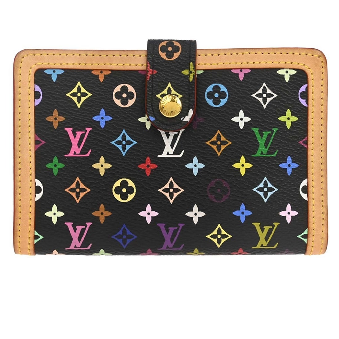 Louis Vuitton Portefeuille Viennois Black Multicolor Canvas Wallet M92988: Louis Vuitton Portefeuille Viennois Black Multicolor Canvas Wallet M92988 Louis Vuitton Portefeuille Viennois wallet in black Monogram Multicolor canvas with leather trim. This women's wallet features