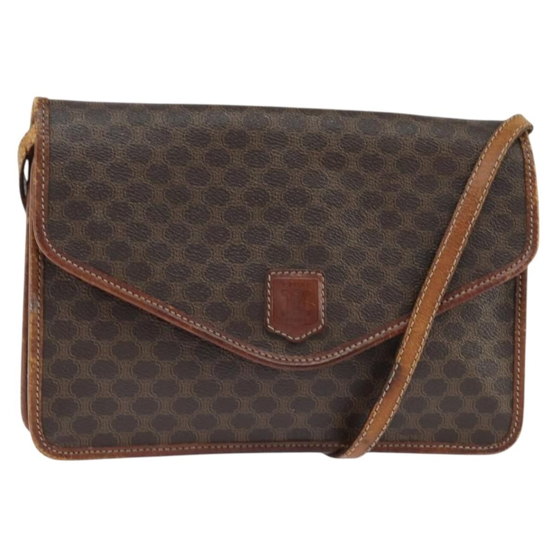CELINE Macadam Canvas Shoulder Bag Brown Gold PVC Leather Italy: CELINE Macadam Canvas Shoulder Bag Brown Gold PVC Leather Italy This authentic Celine Macadam Canvas Shoulder Bag combines luxury and practicality, crafted in Italy from durable PVC leather with a chi
