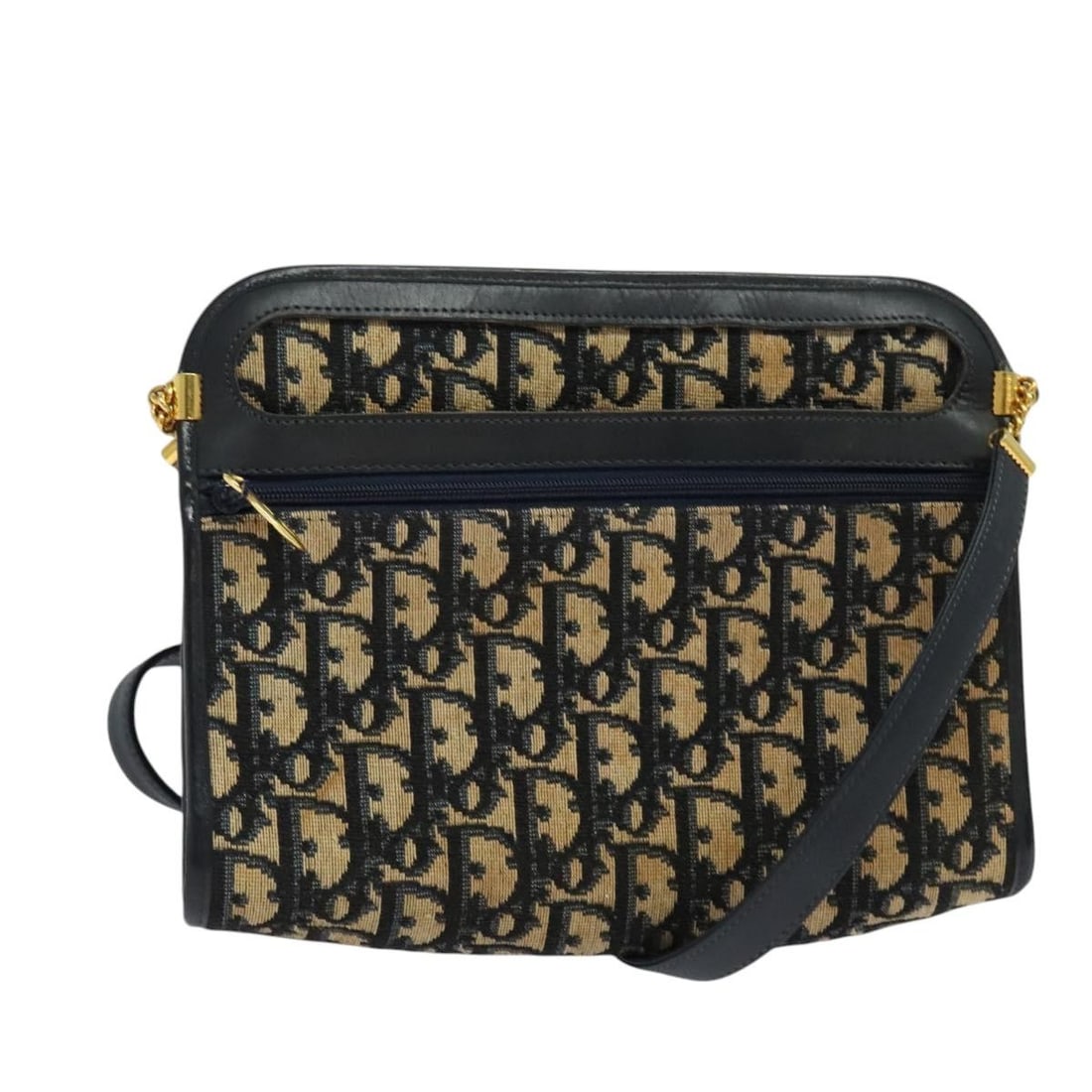 Christian Dior navy gold Trotter canvas shoulder bag France: Christian Dior navy gold Trotter canvas shoulder bag France This Christian Dior Trotter Canvas shoulder bag features a classic navy and gold color combination and is crafted from the iconic Trotter ca