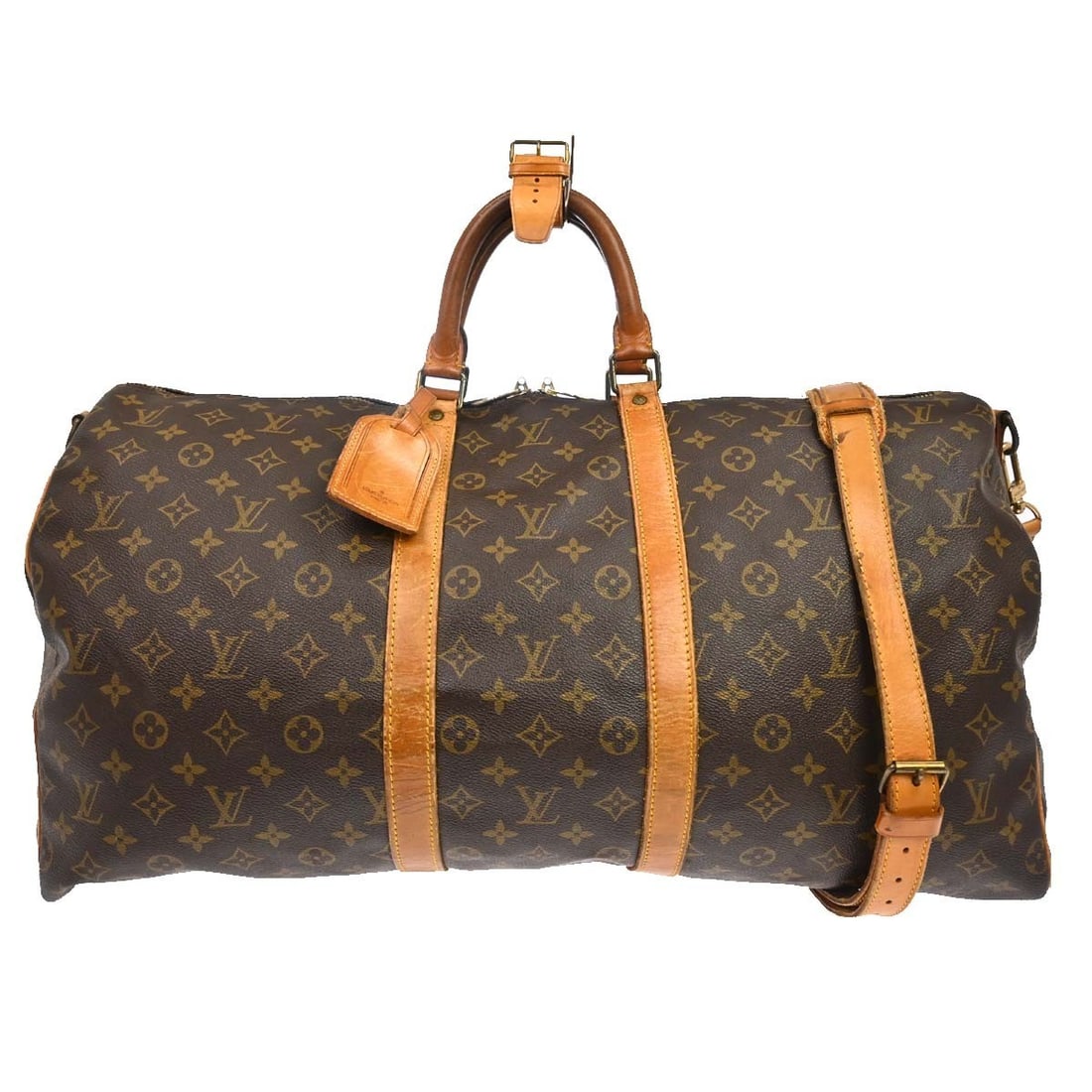 Louis Vuitton Keepall Bandouliere 55 Monogram Canvas Travel Duffle M41414: Louis Vuitton Keepall Bandouliere 55 Monogram Canvas Travel Duffle M41414 Vintage Louis Vuitton Keepall Bandouliere 55 travel bag in brown Monogram canvas with leather trim and double handles. This ex