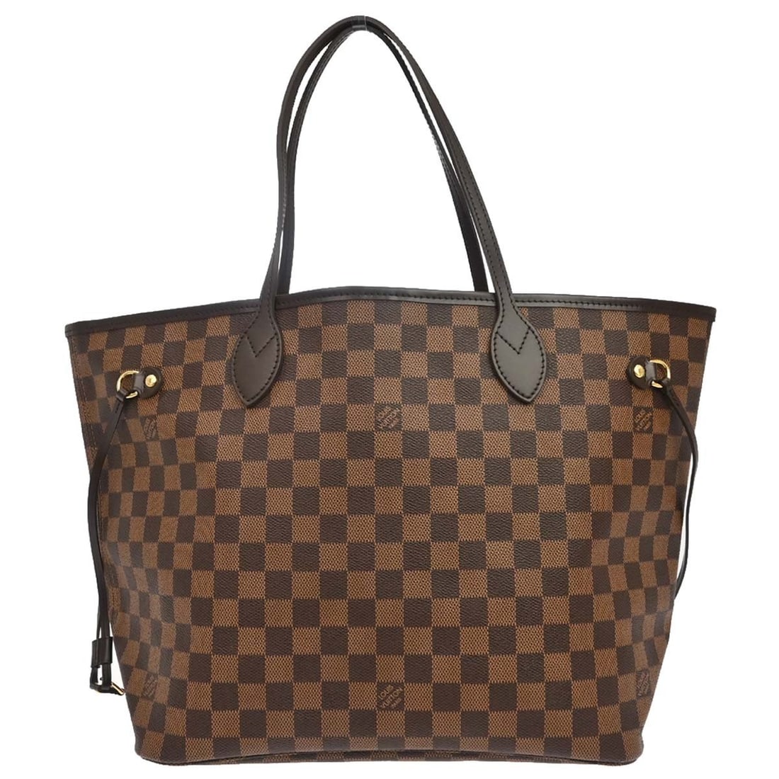 Louis Vuitton Neverfull MM Damier Ebene Tote Bag N51105: Louis Vuitton Neverfull MM Damier Ebene Tote Bag N51105 Vintage Louis Vuitton Neverfull MM tote handbag in Damier Ebene canvas with leather handles and a red canvas lining. This women's medium tote fe