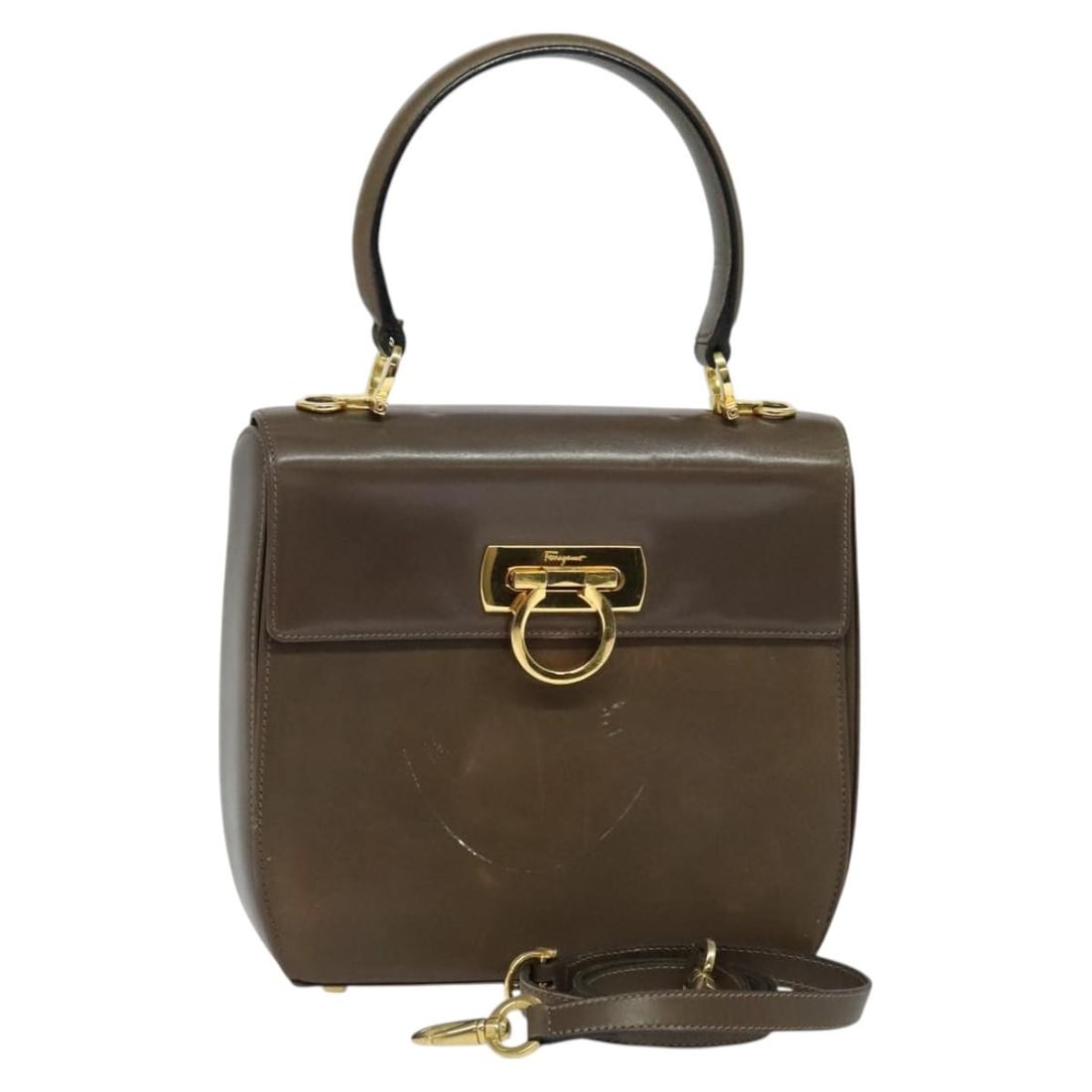 Salvatore Ferragamo Gancini 2way leather handbag with shoulder strap brown: Salvatore Ferragamo Gancini 2way leather handbag with shoulder strap brown Salvatore Ferragamo Gancini 2-way handbag in brown leather with gold-tone accents. Made in Italy, this women's handbag includ