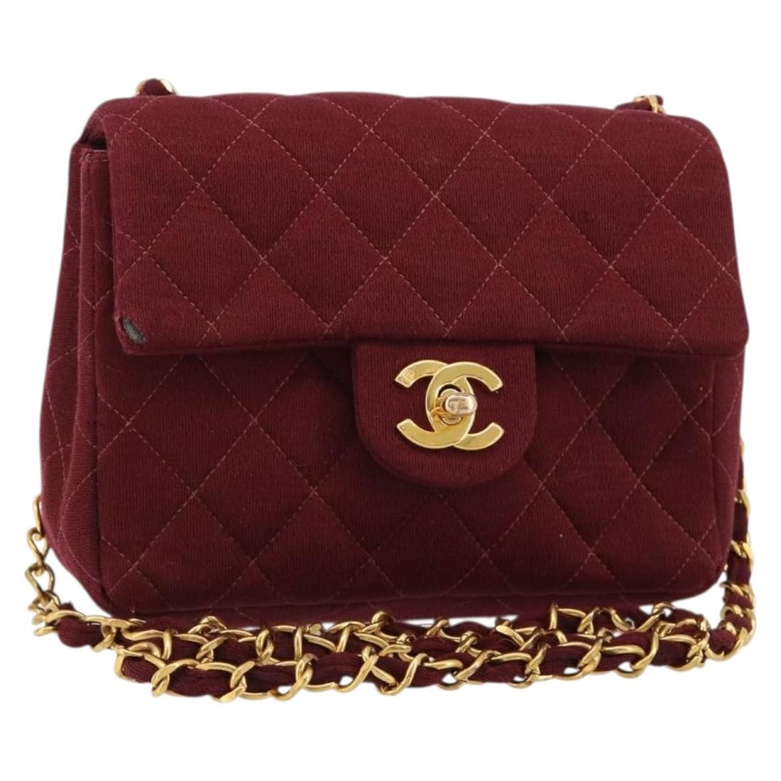 CHANEL Matelasse Cotton Shoulder Bag Bordeaux Gold Tone with Guarantee Card: CHANEL Matelasse Cotton Shoulder Bag Bordeaux Gold Tone with Guarantee Card Chanel Matelasse chain shoulder bag in bordeaux cotton with gold-tone CC detailing. Made in France, this women's shoulder ba