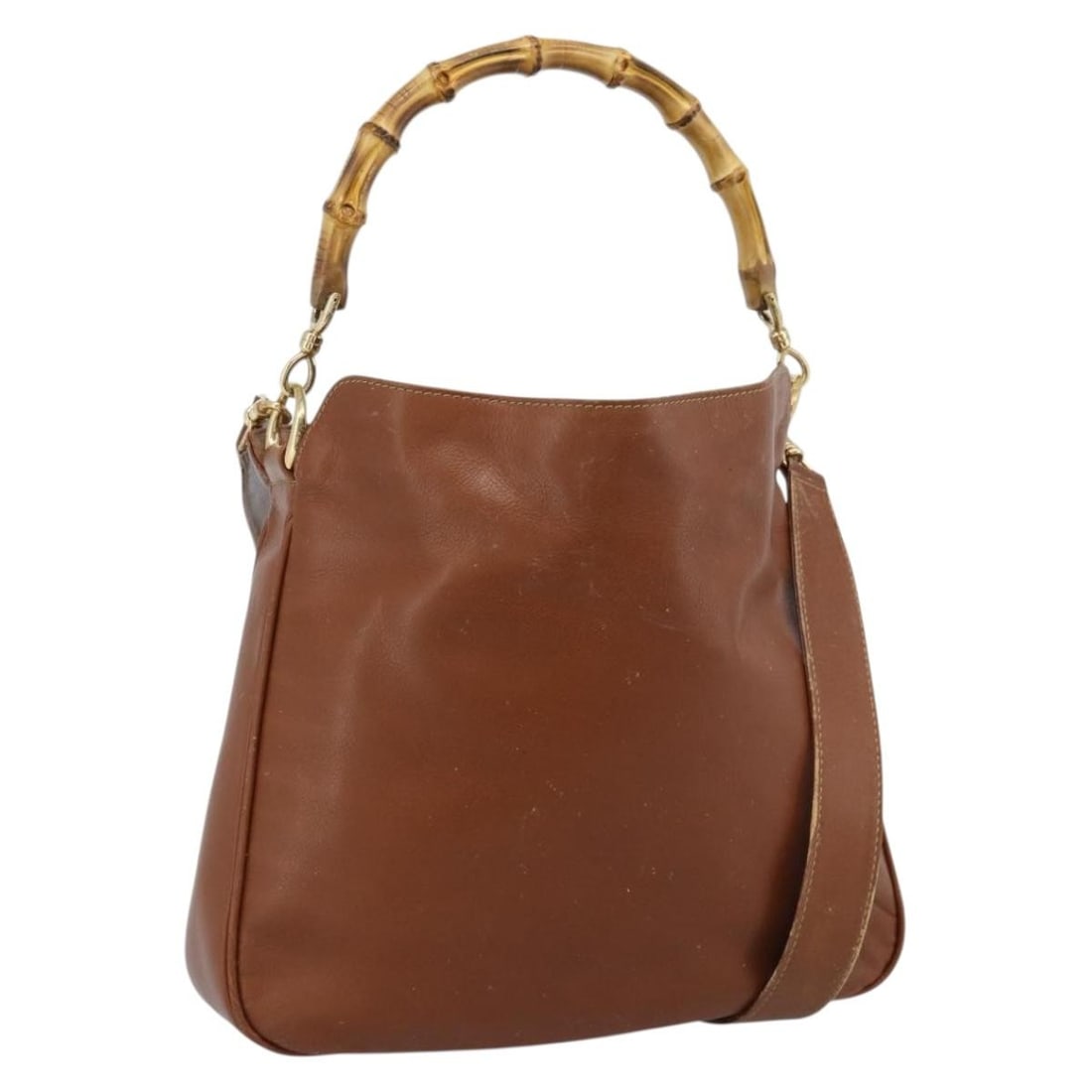 GUCCI 001 1638 2615 Bamboo Leather 2way Handbag Brown: GUCCI 001 1638 2615 Bamboo Leather 2way Handbag Brown Gucci bamboo 2-way handbag in brown leather with gold-tone accents. Made in Italy, this women's bag includes a shoulder strap and can be carried b