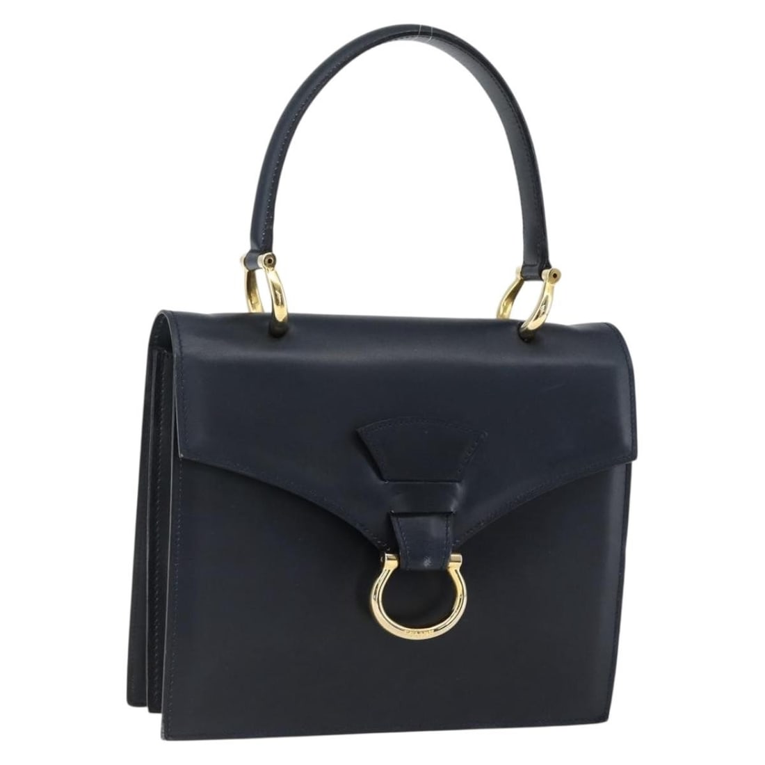 CELINE Navy Leather Handbag Gold Tone Trim Made in Italy: CELINE Navy Leather Handbag Gold Tone Trim Made in Italy Celine women's leather handbag in navy with gold-tone accents, made in Italy. This compact bag comes with only the item shown in the photo; box