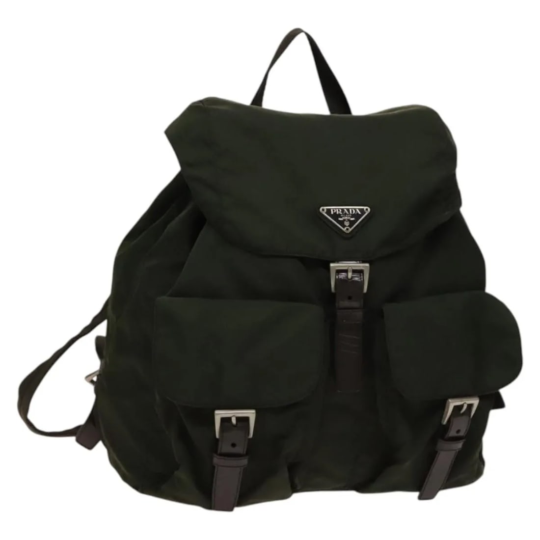 Prada Vela Tessuto Khaki Backpack with Double Front Pockets and Saffiano Trim (1 of 18)