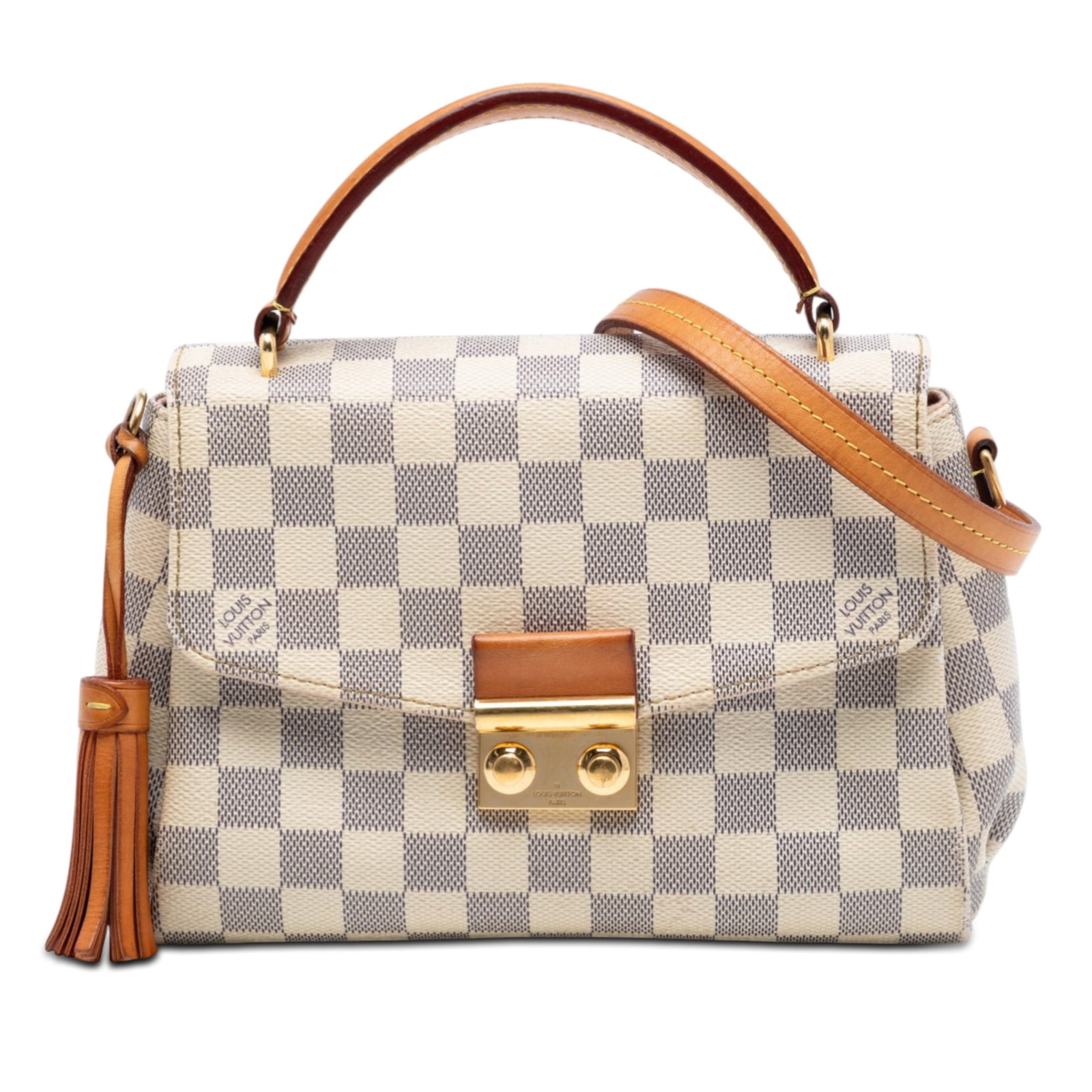 Louis Vuitton Croisette Damier Azur Canvas Bag: Louis Vuitton Croisette Damier Azur Canvas Bag This Louis Vuitton Damier Azur Croisette bag features the iconic damier azur canvas with vachetta leather trim and a leather tassel detail. It is designe