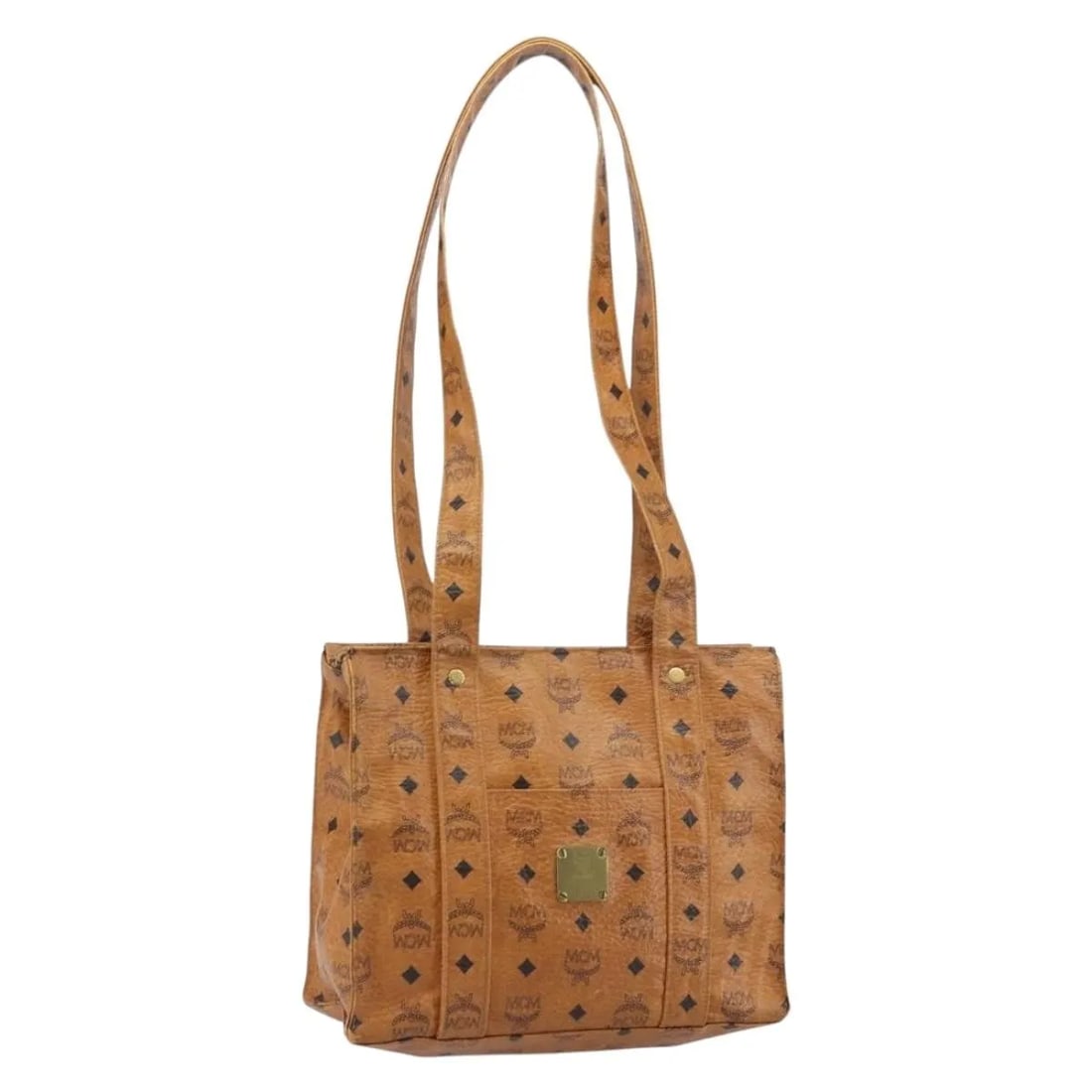 MCM Vintage Visetos Brown Canvas Tote Bag: MCM Vintage Visetos Brown Canvas Tote Bag This pre-owned MCM Vintage Visetos tote bag for women features a brown canvas construction with signs of wear including surface rubbing, slight stains, and a 